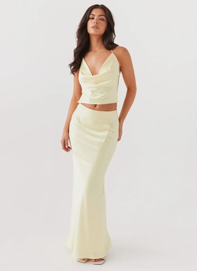 Ivanna Satin Maxi Skirt - Lemon EcoFriendly Water Repellency MultiPocket Configuration