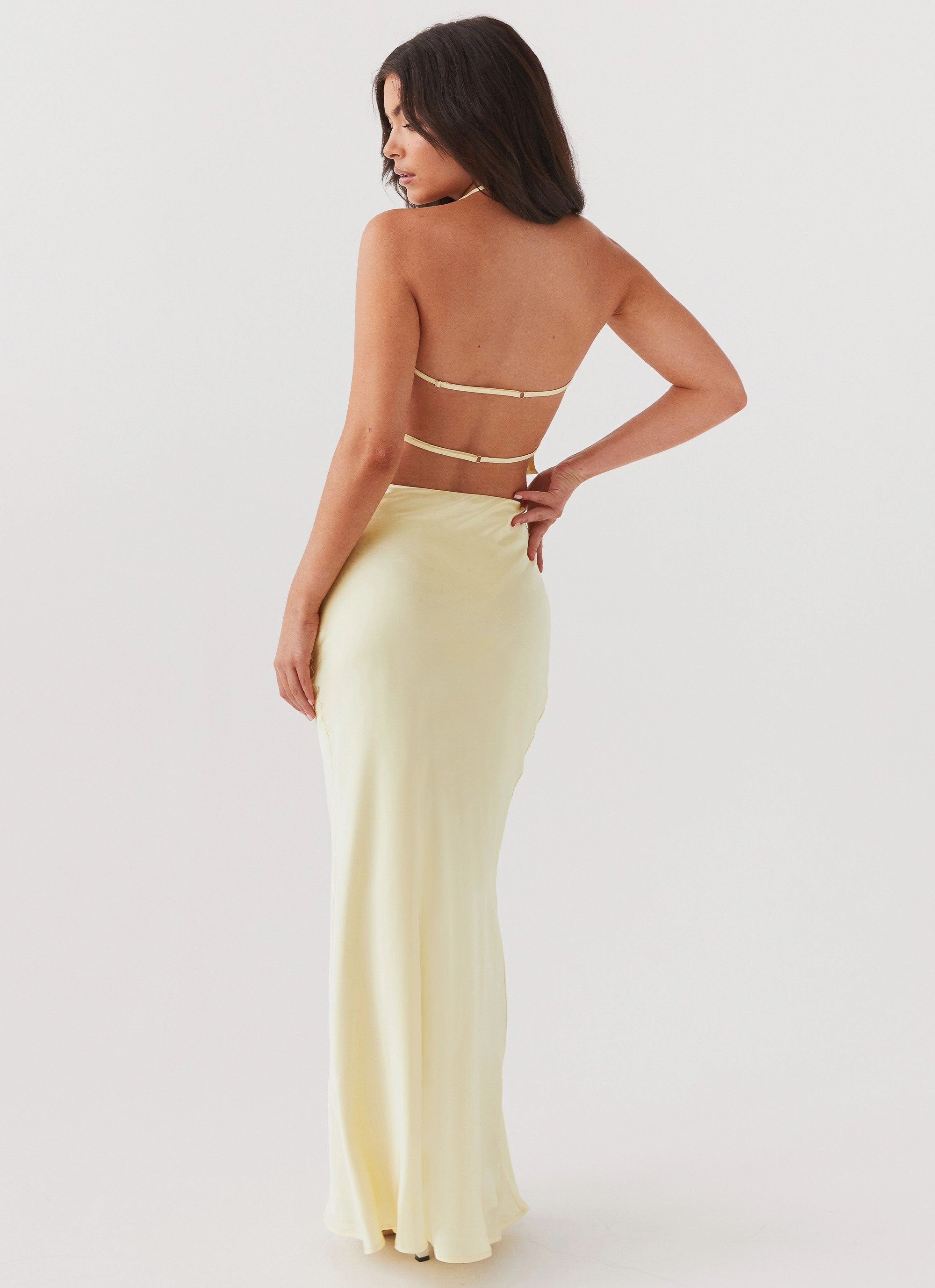 Temperature Regulating Fill Wrinkle Resistant Ivanna Satin Maxi Skirt - Lemon
