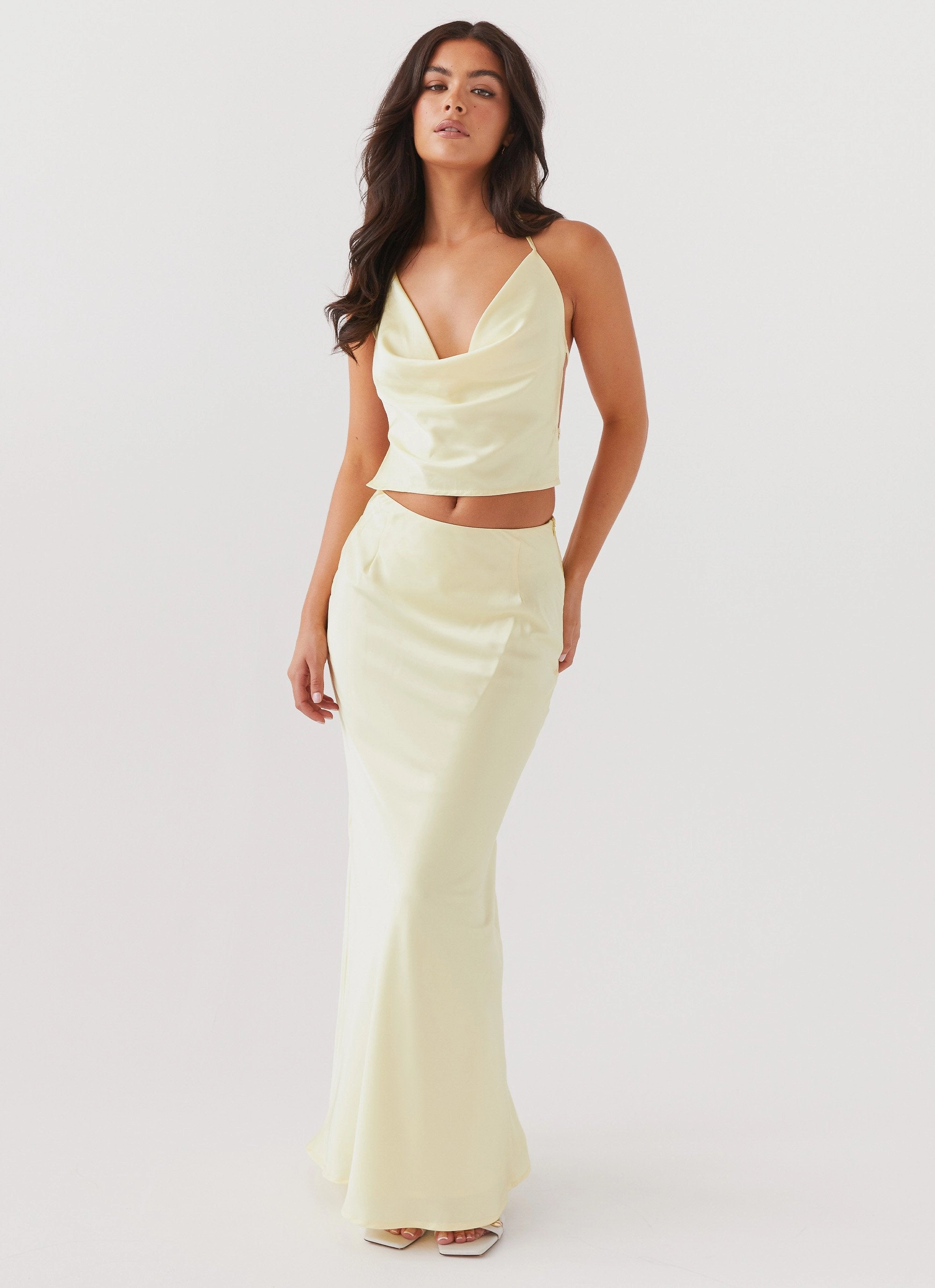 Ivanna Satin Maxi Skirt - Lemon EcoFriendly Water Repellency MultiPocket Configuration
