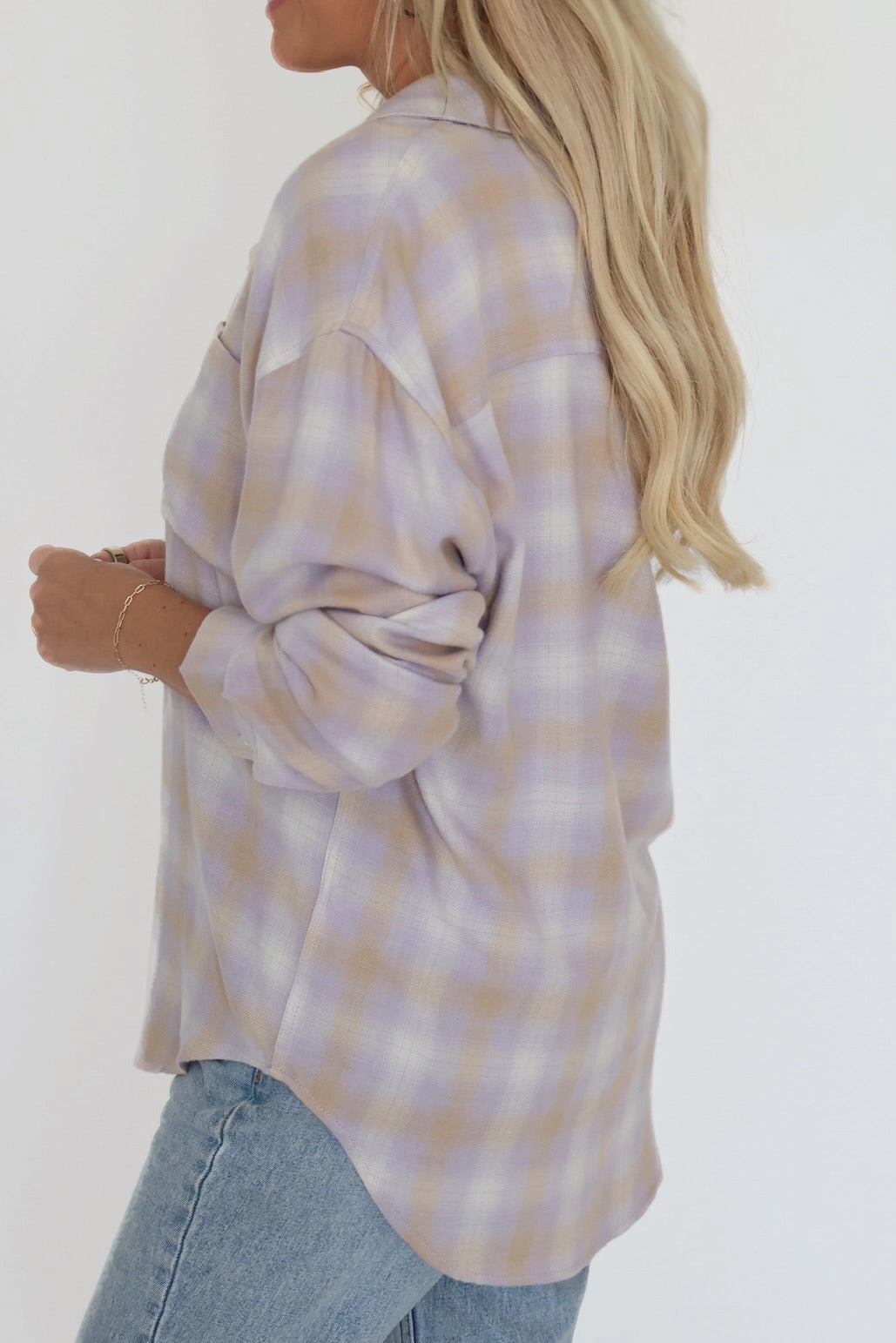 Breathable Ventilation River Plaid Button Up - Lavender Ice