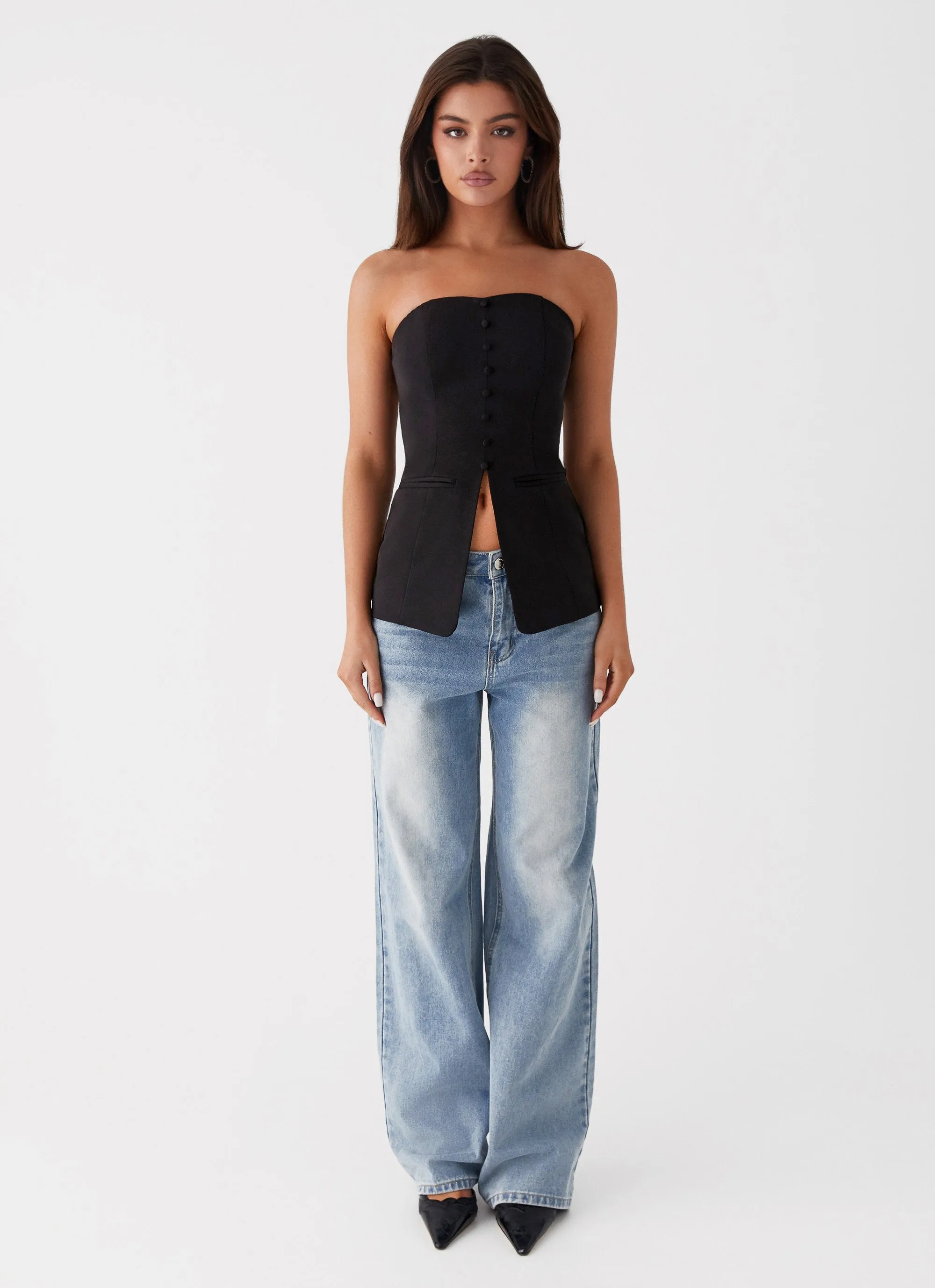 Riveria Strapless Top - Black PocketDetails Sustainable Fabric Blend