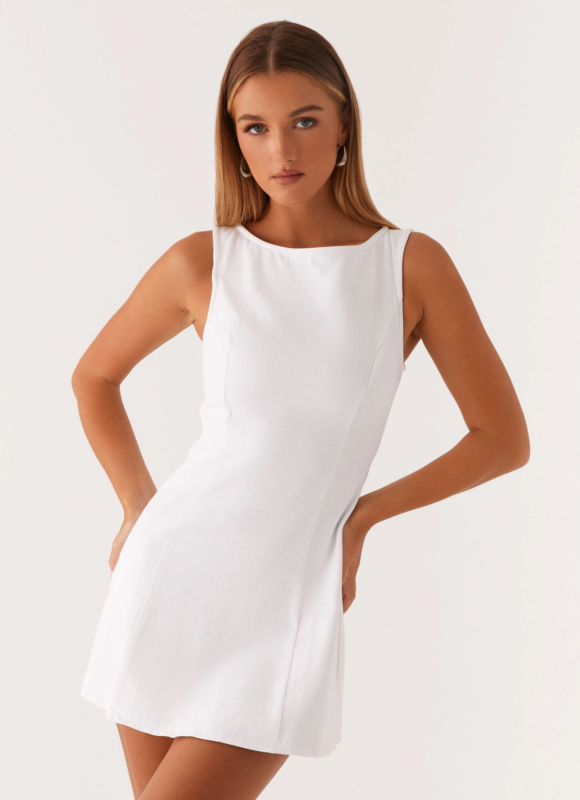 Elegant Flow Rochelle Denim Mini Dress - White