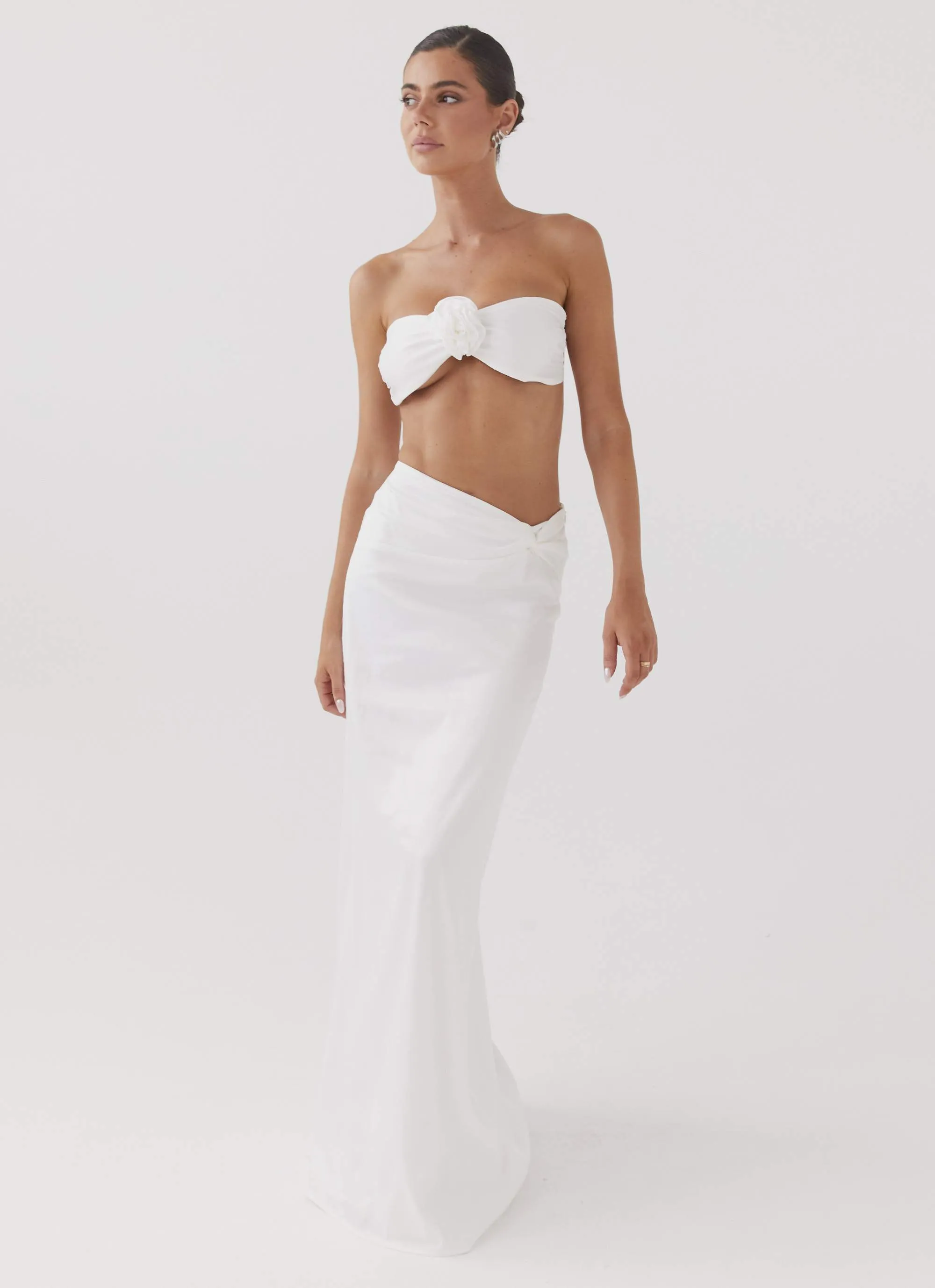 Crescent Light Twist Maxi Skirt - Ivory Drawstring closure Sleek Flow