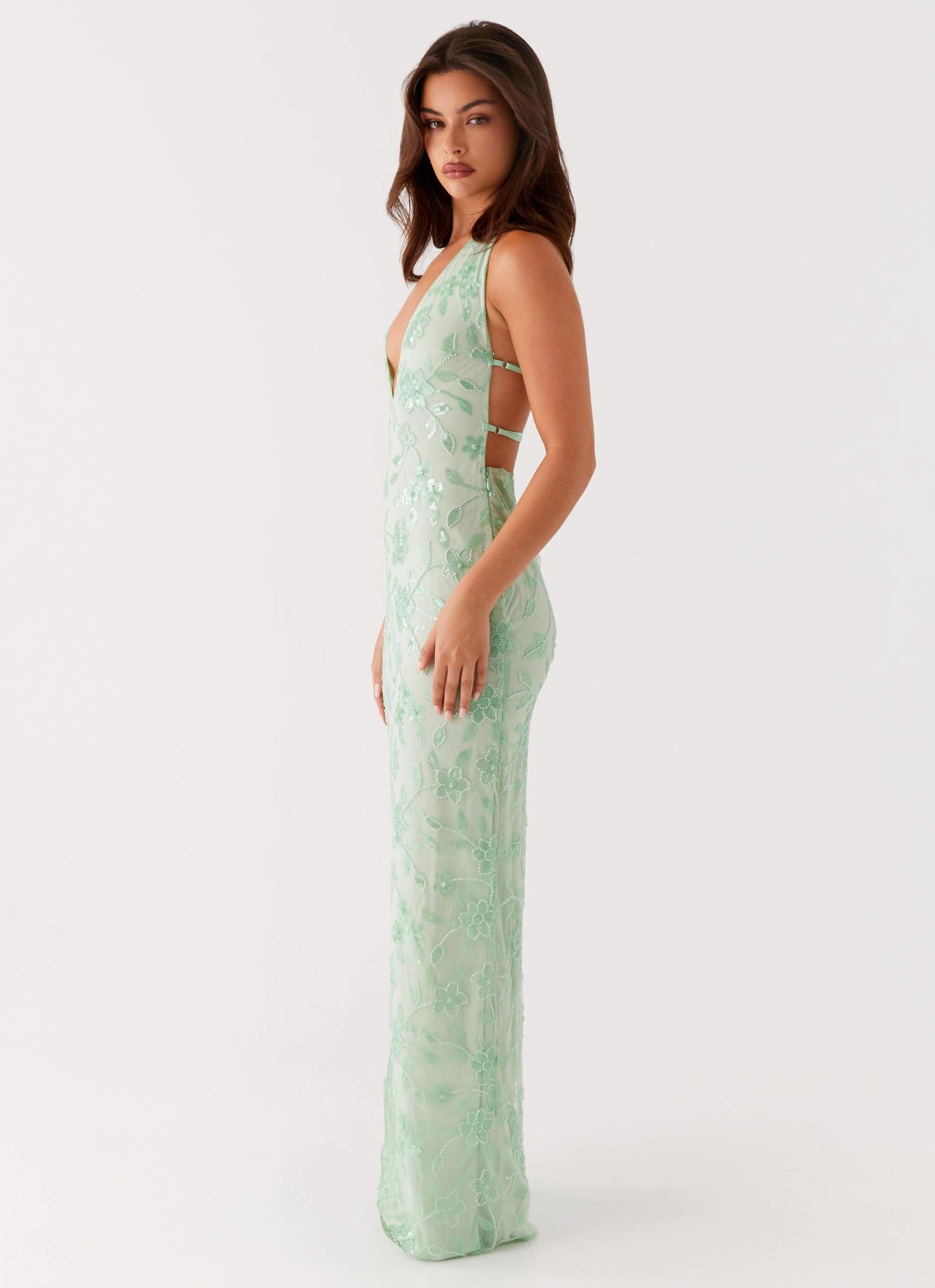 Luxe Look Cydney Beaded Maxi Dress - Sage