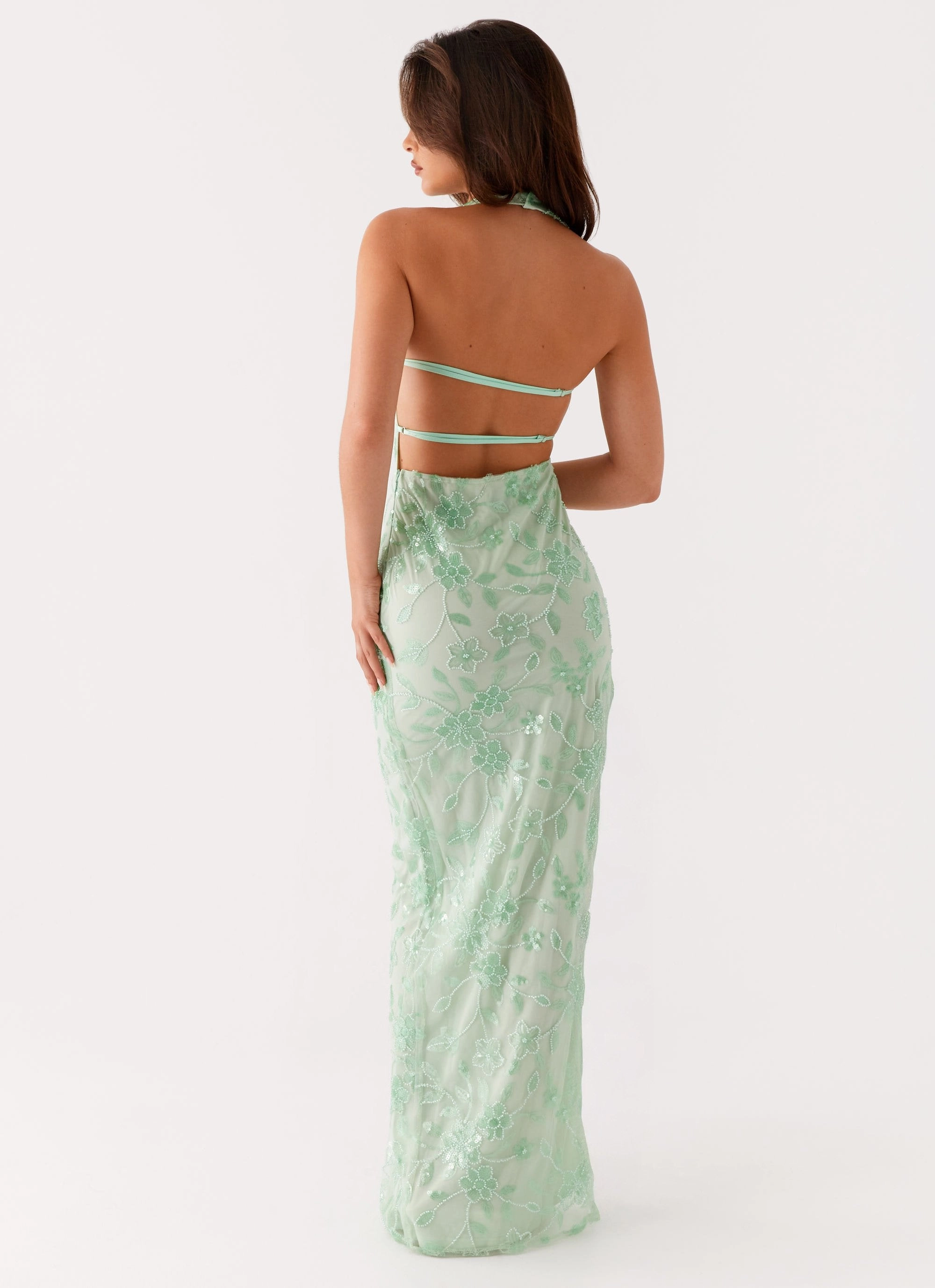 Timeless Look Stylish party wear Cydney Beaded Maxi Dress - Sage