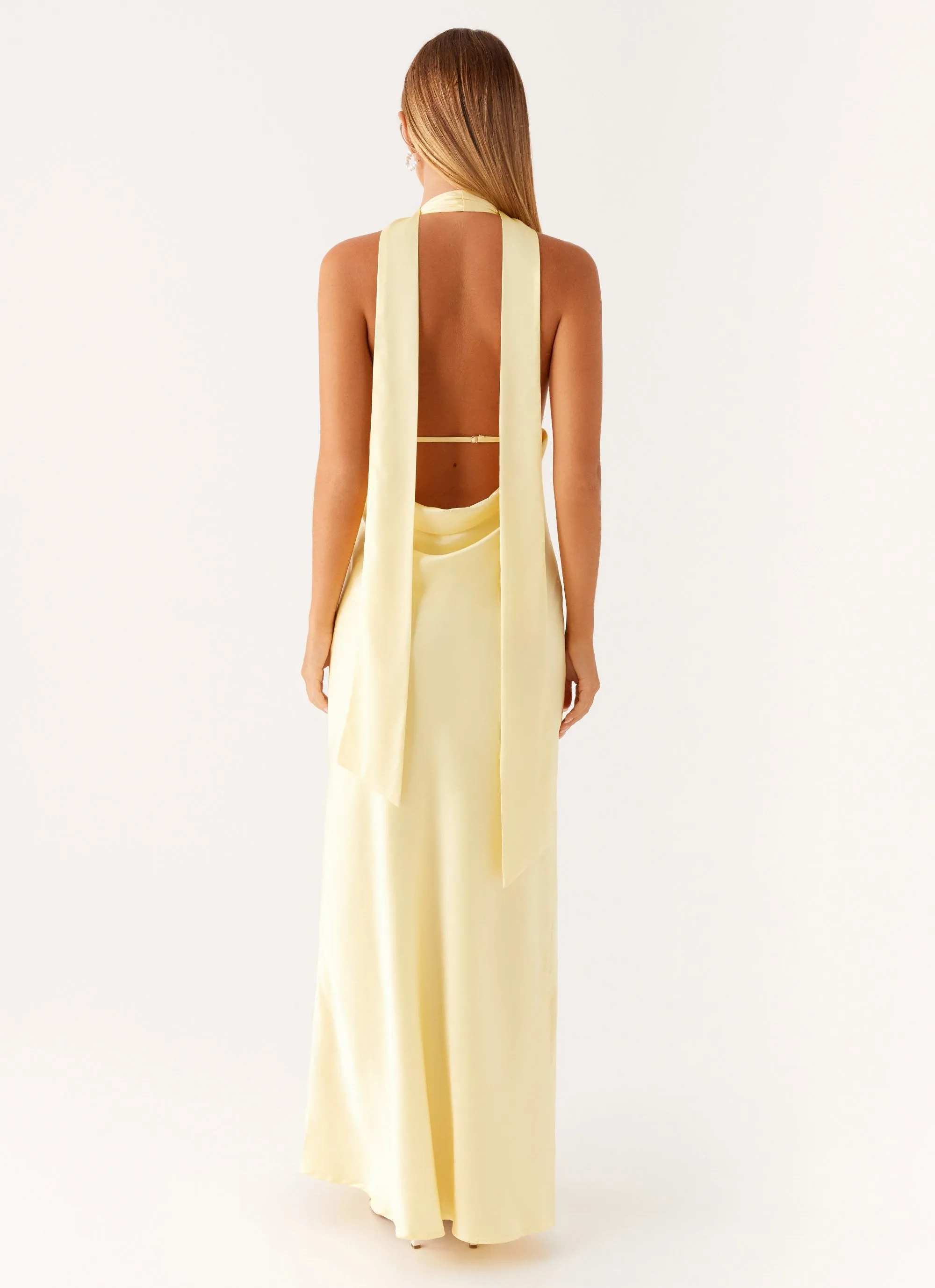 Alicia Satin Halter Maxi Dress - Yellow Flexible Knit