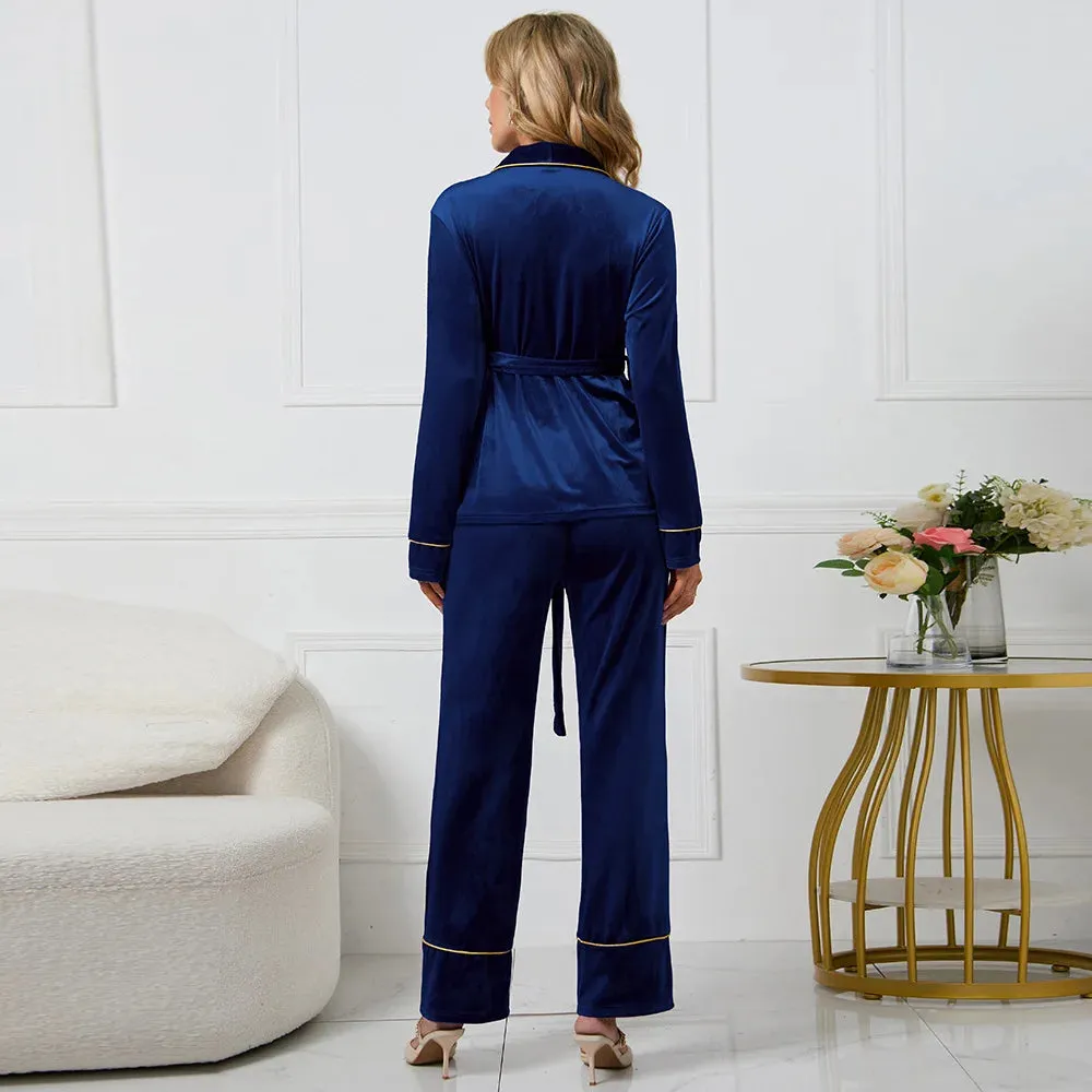 Rose Embroidered Gold Edge Pajama Set