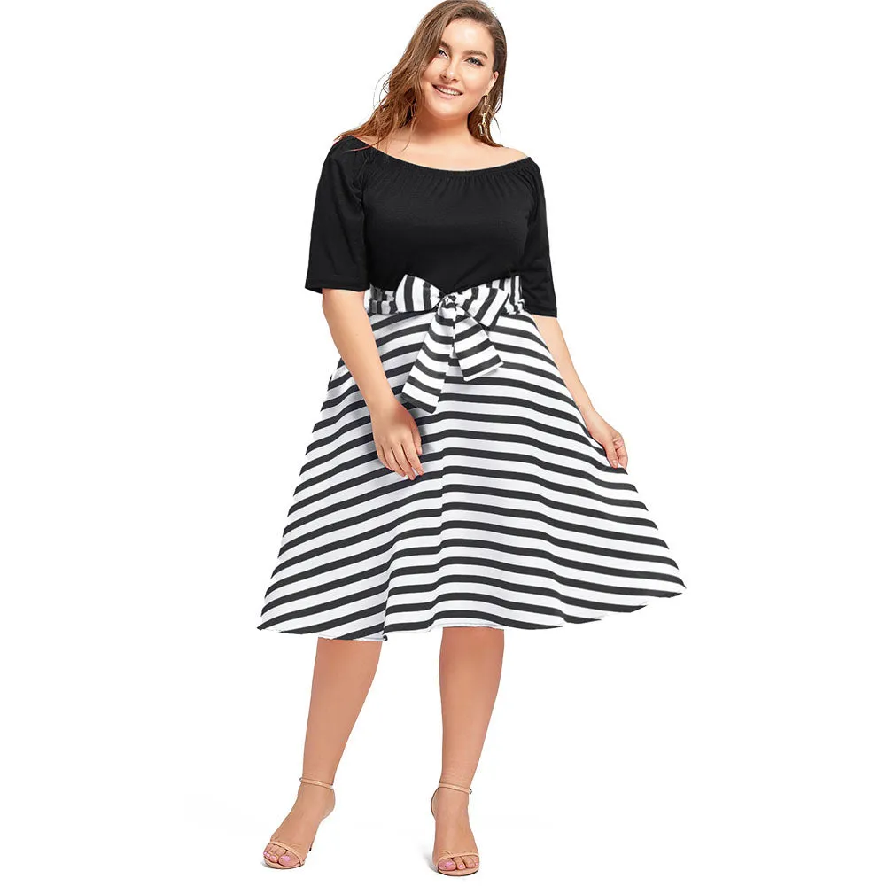 ROSE GAL Women Short Sleeves Dress Summer Color Block Plus Size Dresses