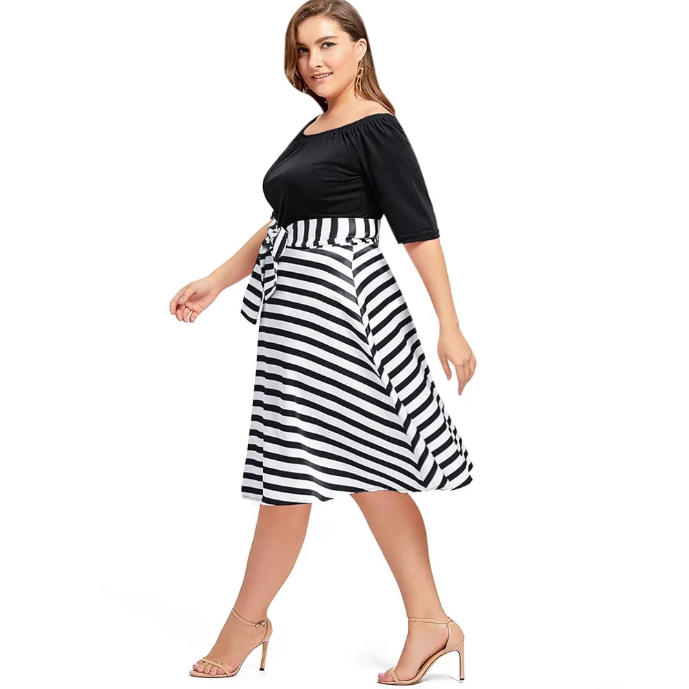 ROSE GAL Women Short Sleeves Dress Summer Color Block Plus Size Dresses