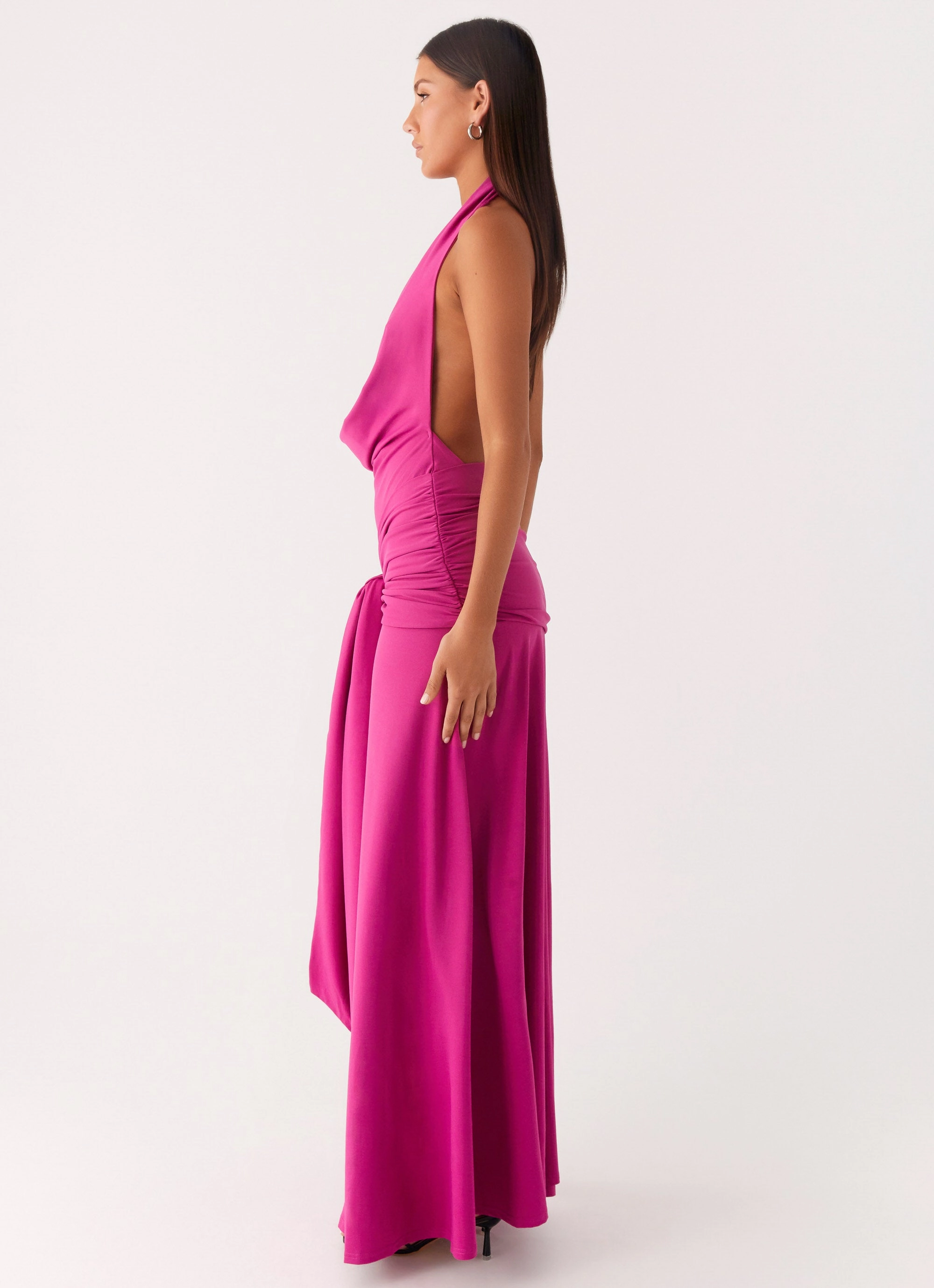 Sleek and Flattering Rowan Ray Cowl Maxi Dress - Fuchsia