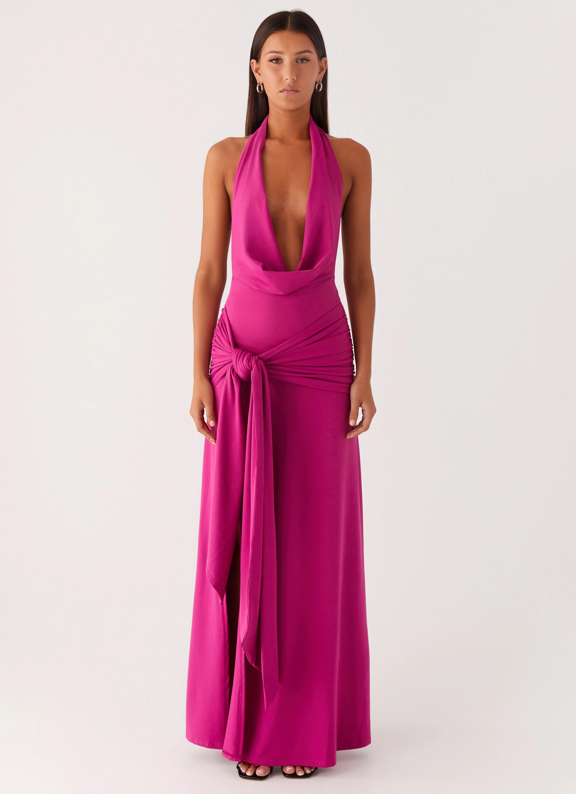 Smart Waistband Fit Rowan Ray Cowl Maxi Dress - Fuchsia