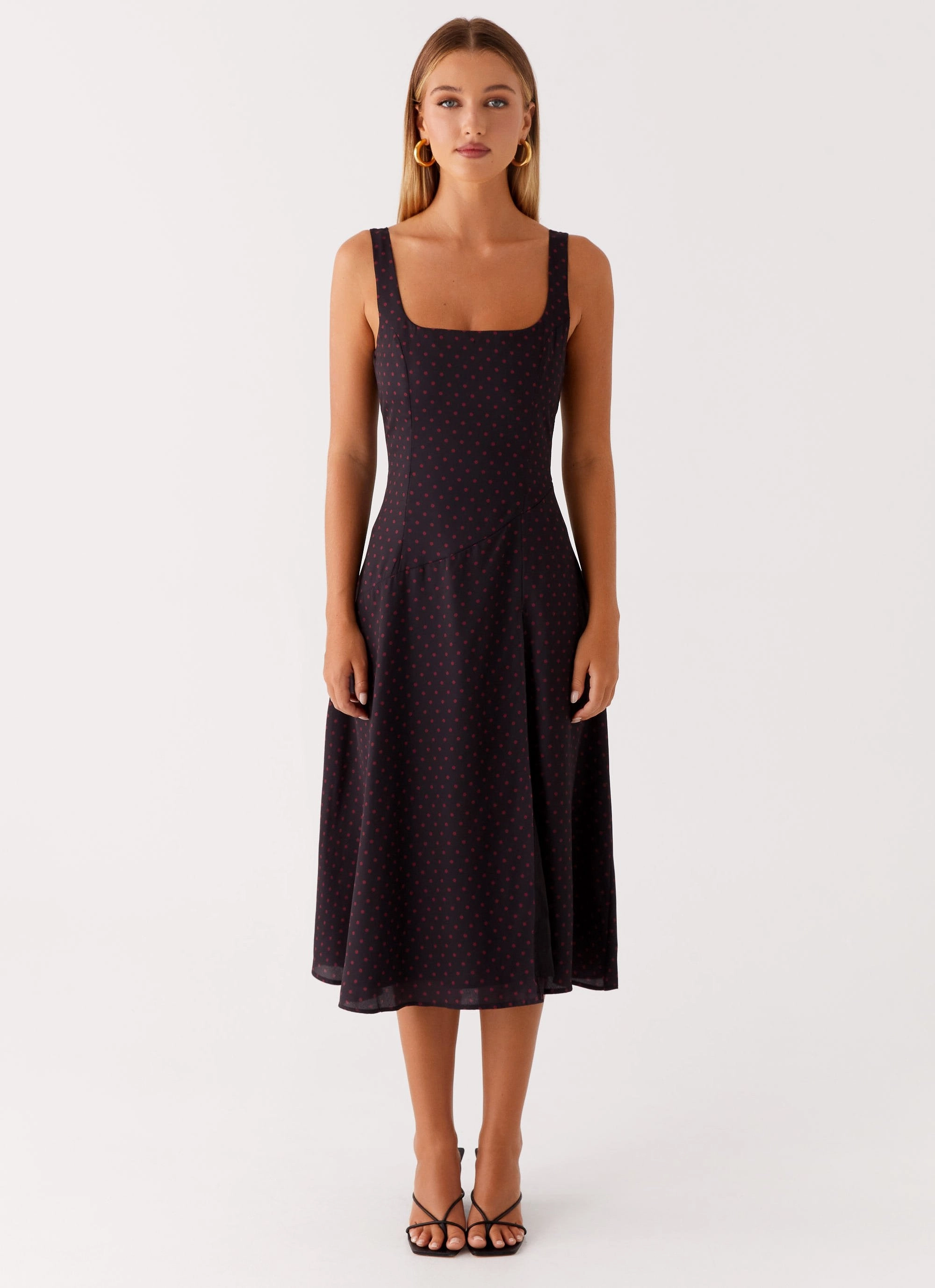 Soft Shine Inner Smile Rowyn Midi Dress - Black Polka Dot