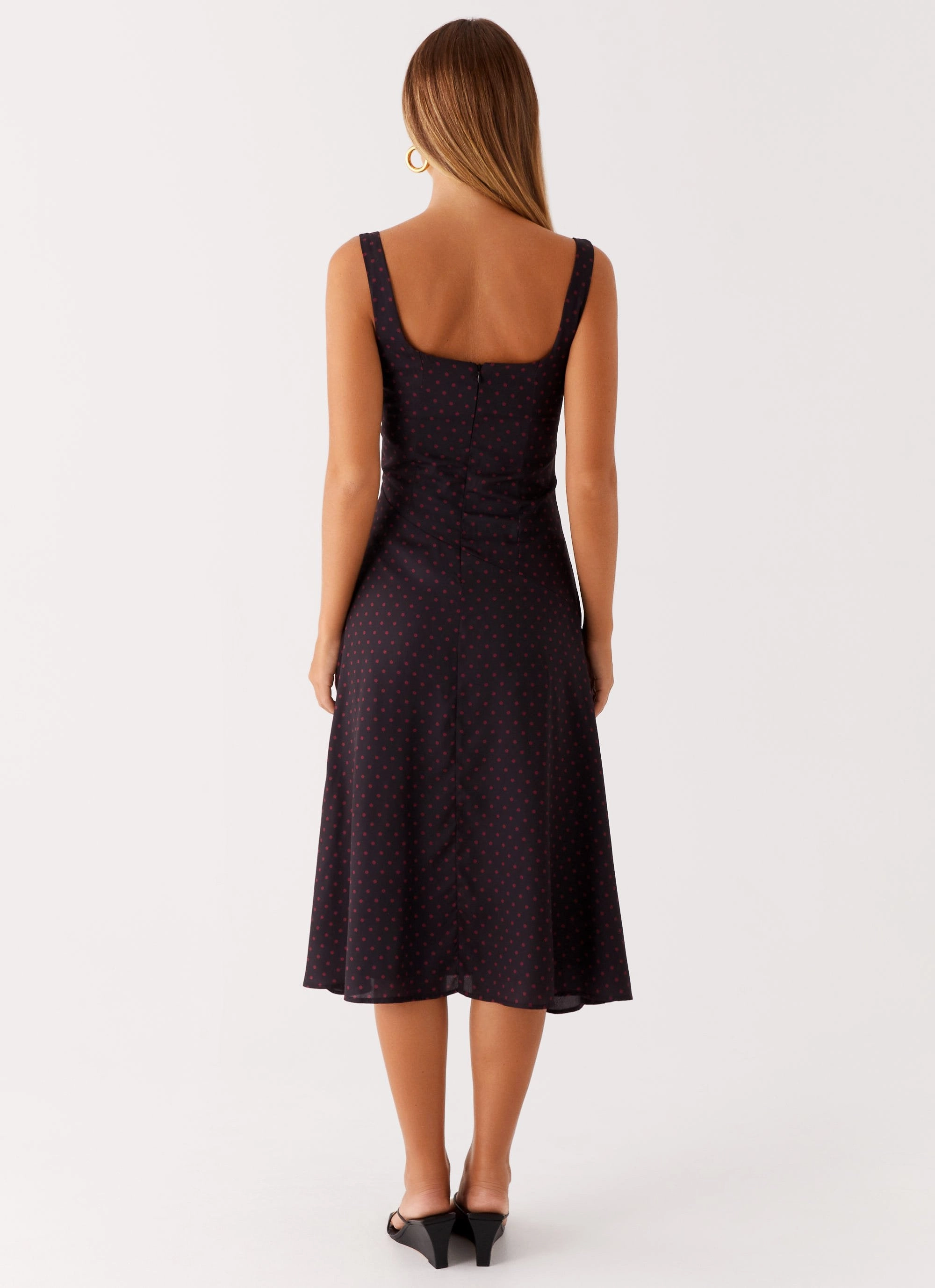 Rowyn Midi Dress - Black Polka Dot Elegant Piece Anytime Wear
