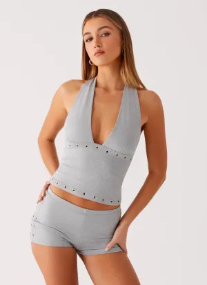 DropShoulderConstruction Roxy Halter Top - Grey