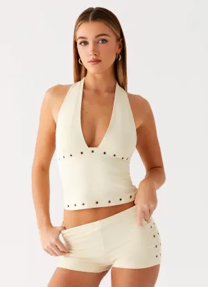 Roxy Halter Top - Muted Yellow Minimalist Neckline Roxy Halter Top - Muted Yellow Basic Wardrobe