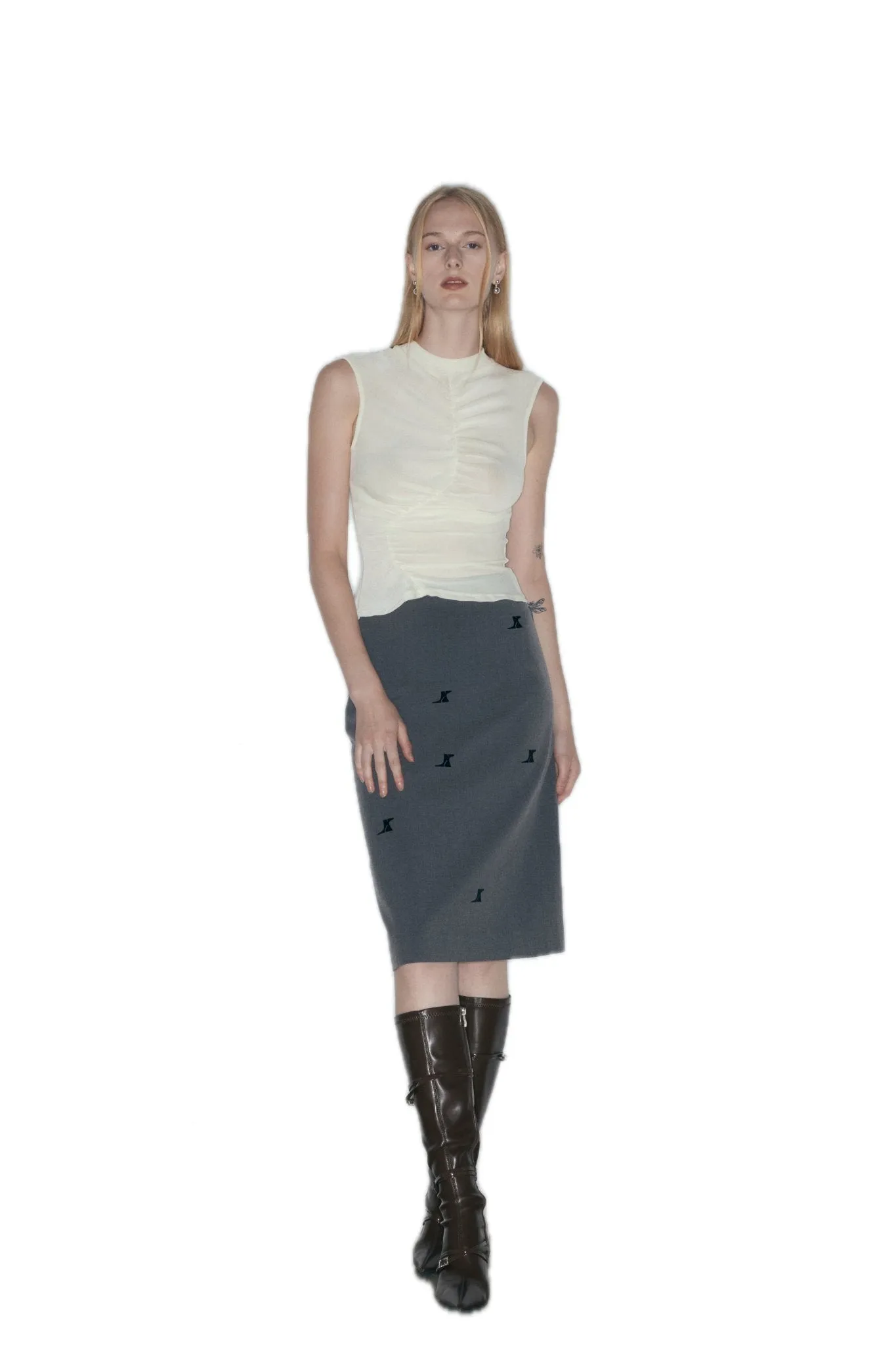 Ruched Velvet Stretch Tank Top In Beige