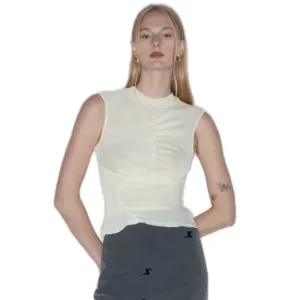Ruched Velvet Stretch Tank Top In Beige