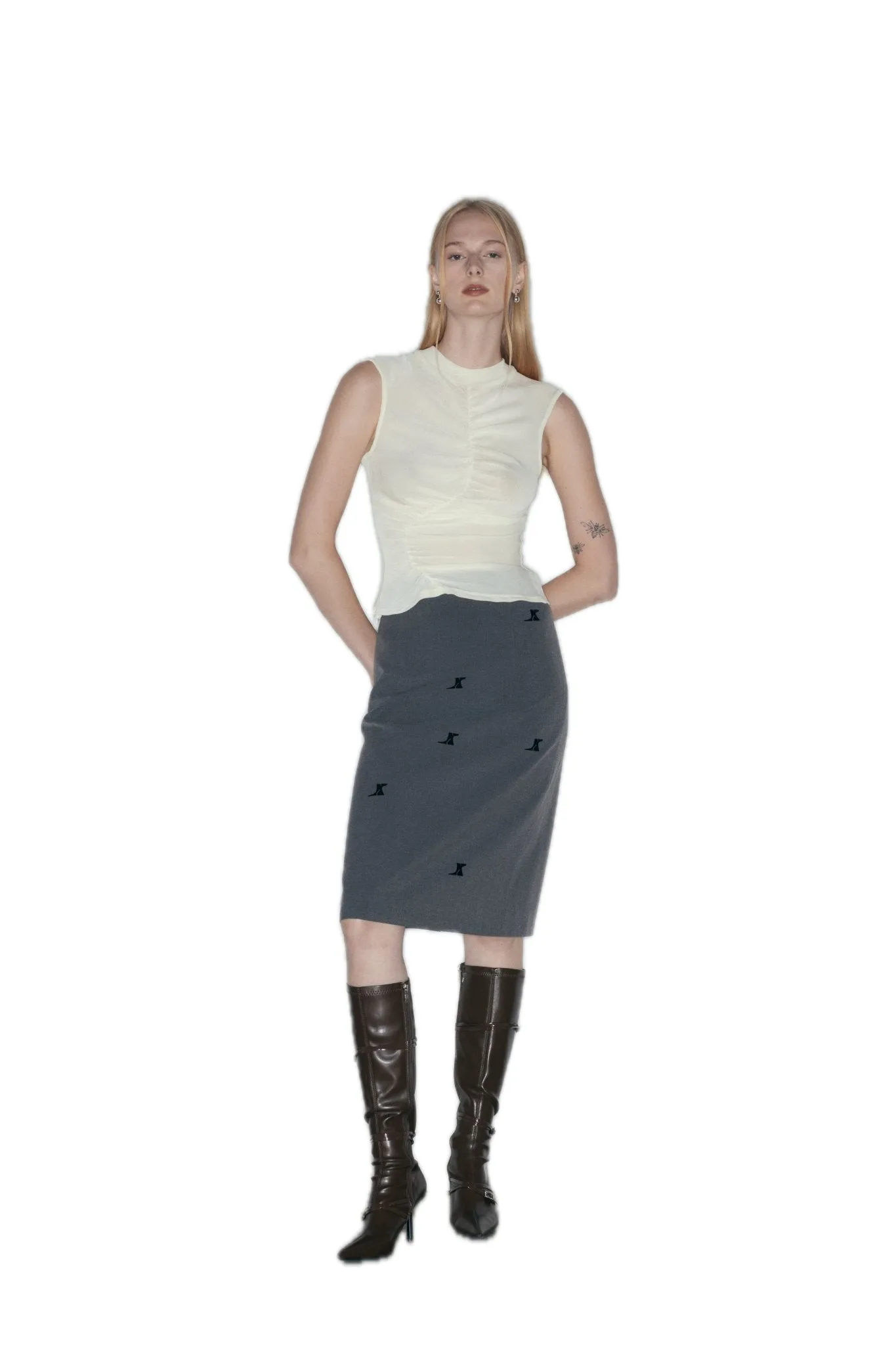 Ruched Velvet Stretch Tank Top In Beige