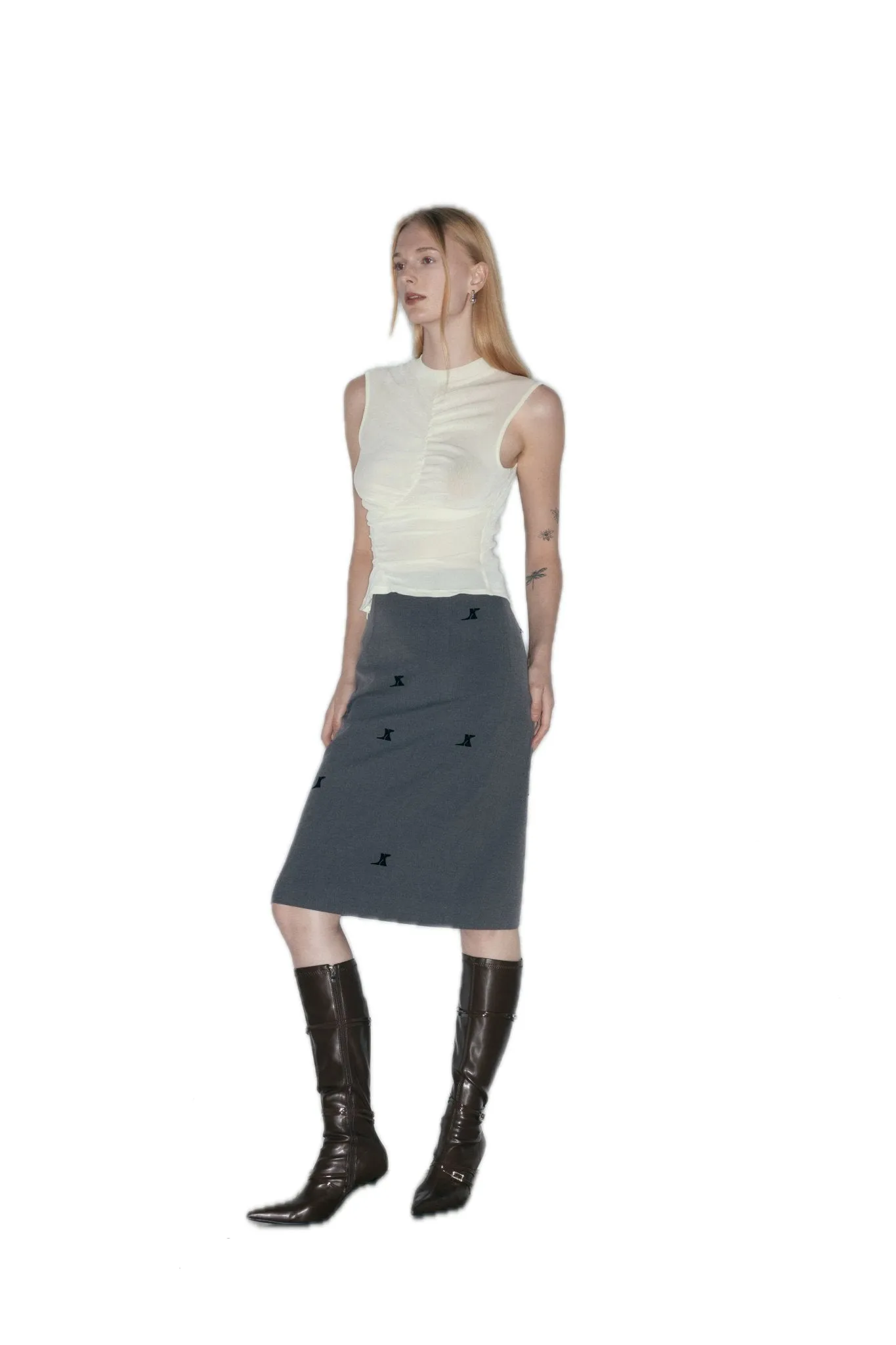 Ruched Velvet Stretch Tank Top In Beige