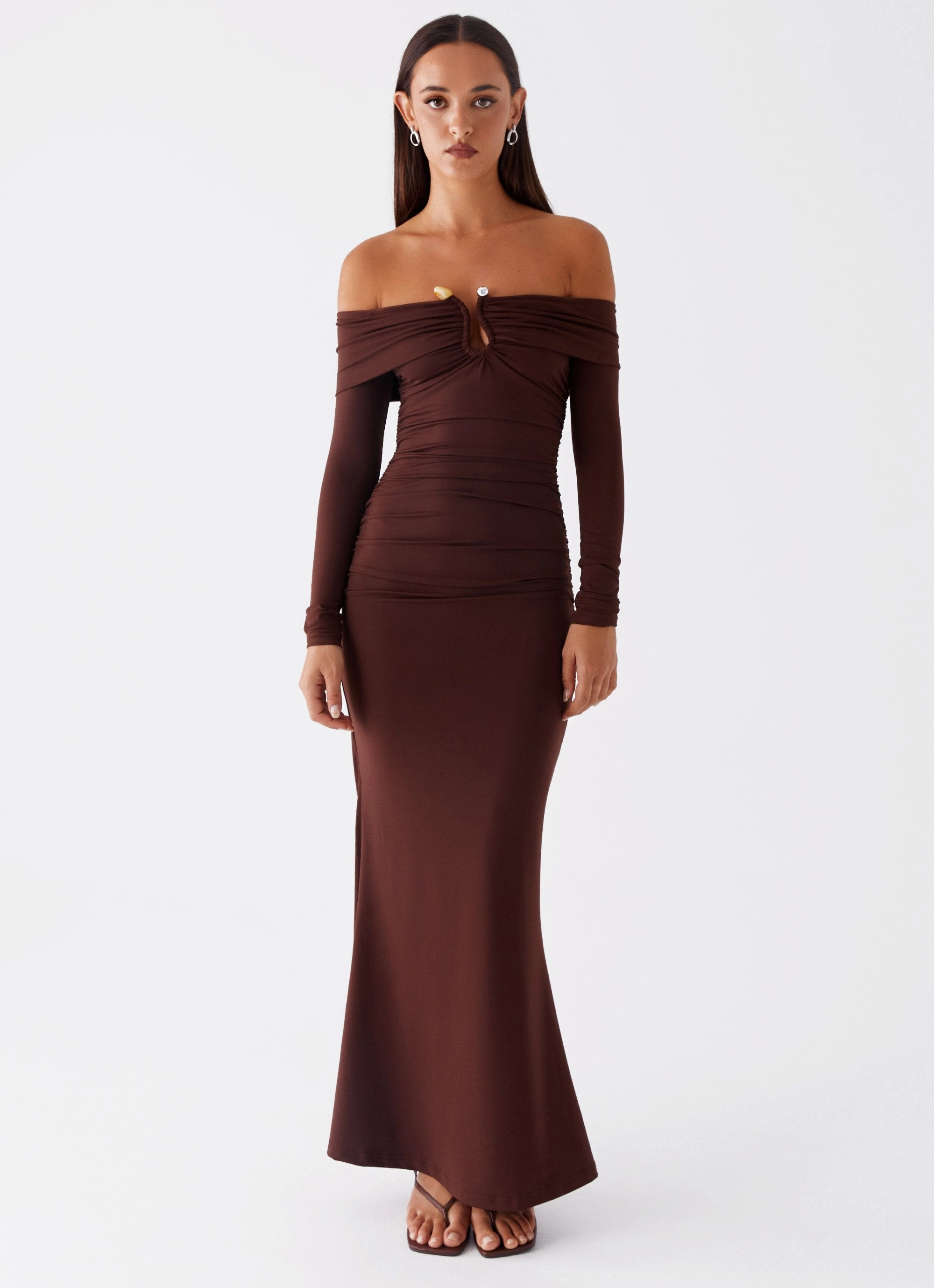 Rudy Long Sleeve Maxi Dress - Chocolate Luxe Look Airy Fabric