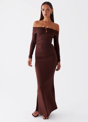 Rudy Long Sleeve Maxi Dress - Chocolate Professional Comfort Subtle Charm Smooth Finish Rudy Long Sleeve Maxi Dress - Chocolate