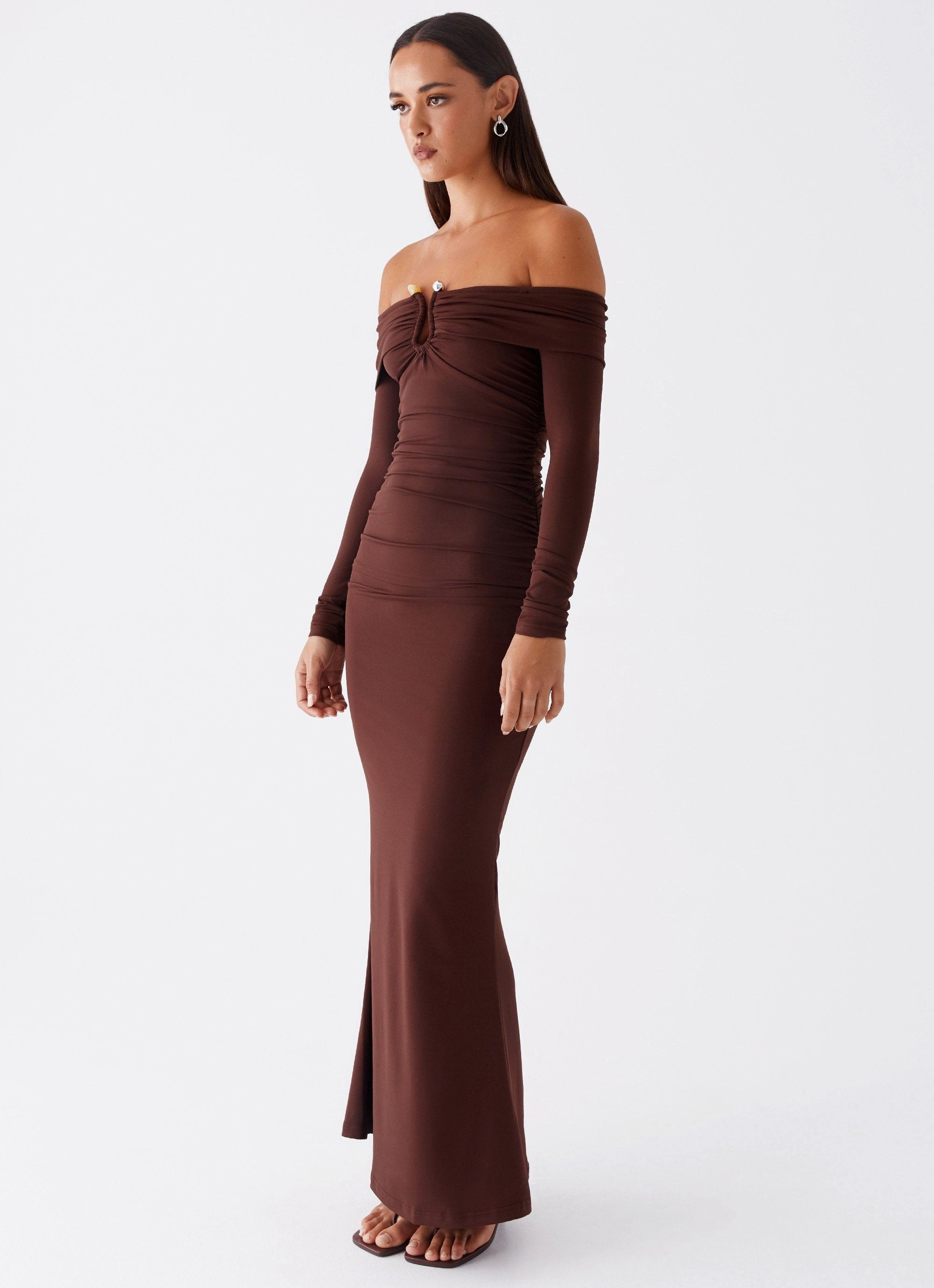 Rudy Long Sleeve Maxi Dress - Chocolate Light Flow