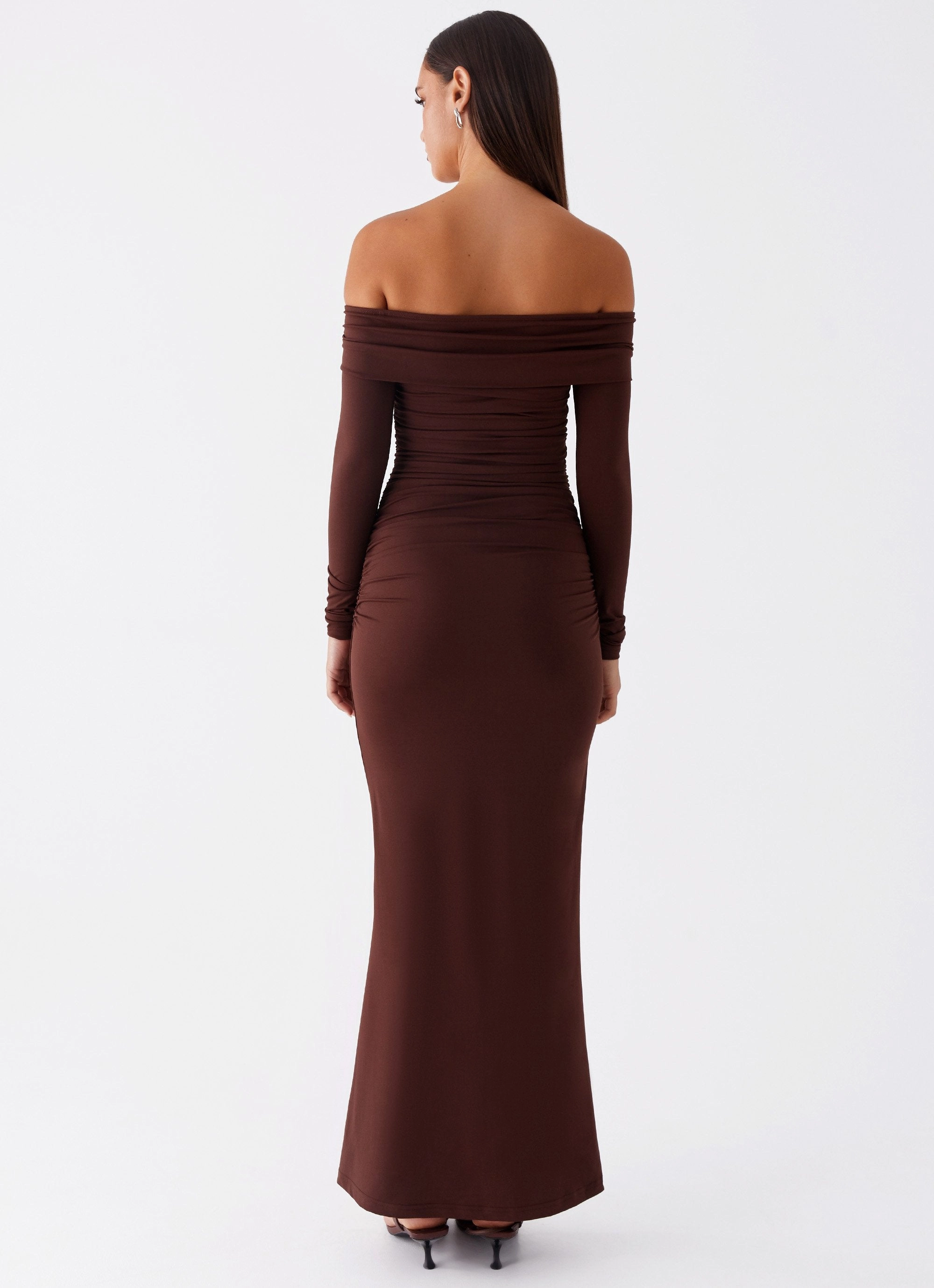 Layering Comfort Embroidered-Detail Rudy Long Sleeve Maxi Dress - Chocolate