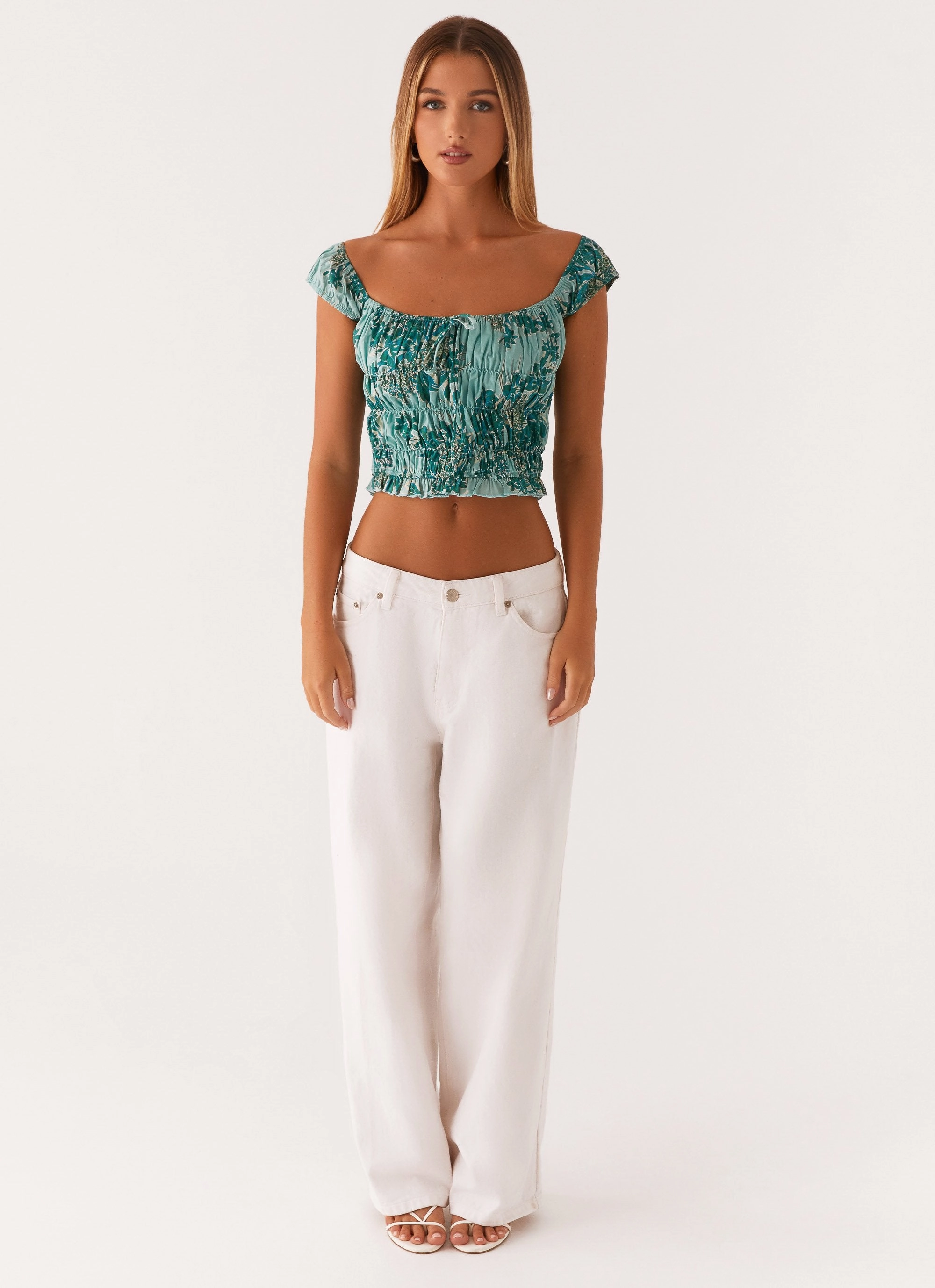 FlatlockSeams BreathableFabricTech Rumors Off Shoulder Top - Cloud Nine Floral