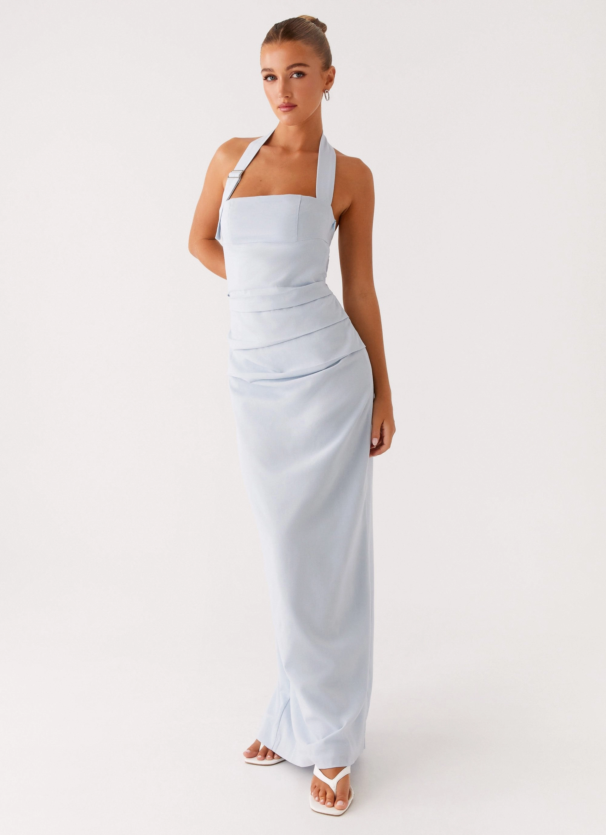 Rumour Has it Maxi Dress - Blue Shade Soft Luxurious Texture