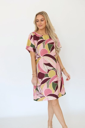 Running For Office Dress- Pink Seam Free Bonded Edges Stretch Knit Fabric Ribbed Hemline Running For Office Dress- Pink