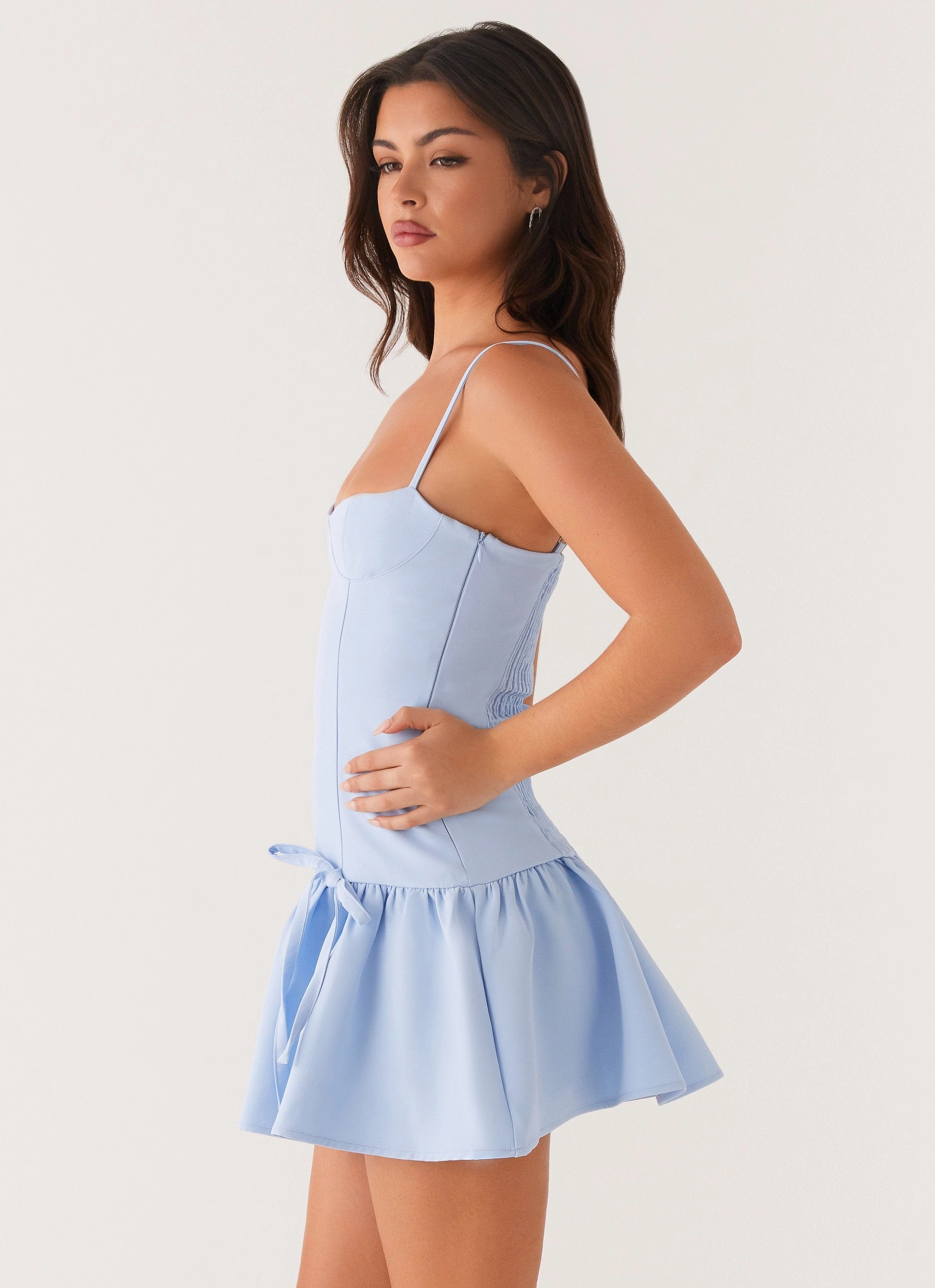 Running Late Mini Dress - Blue Sleek Waist Design Fit