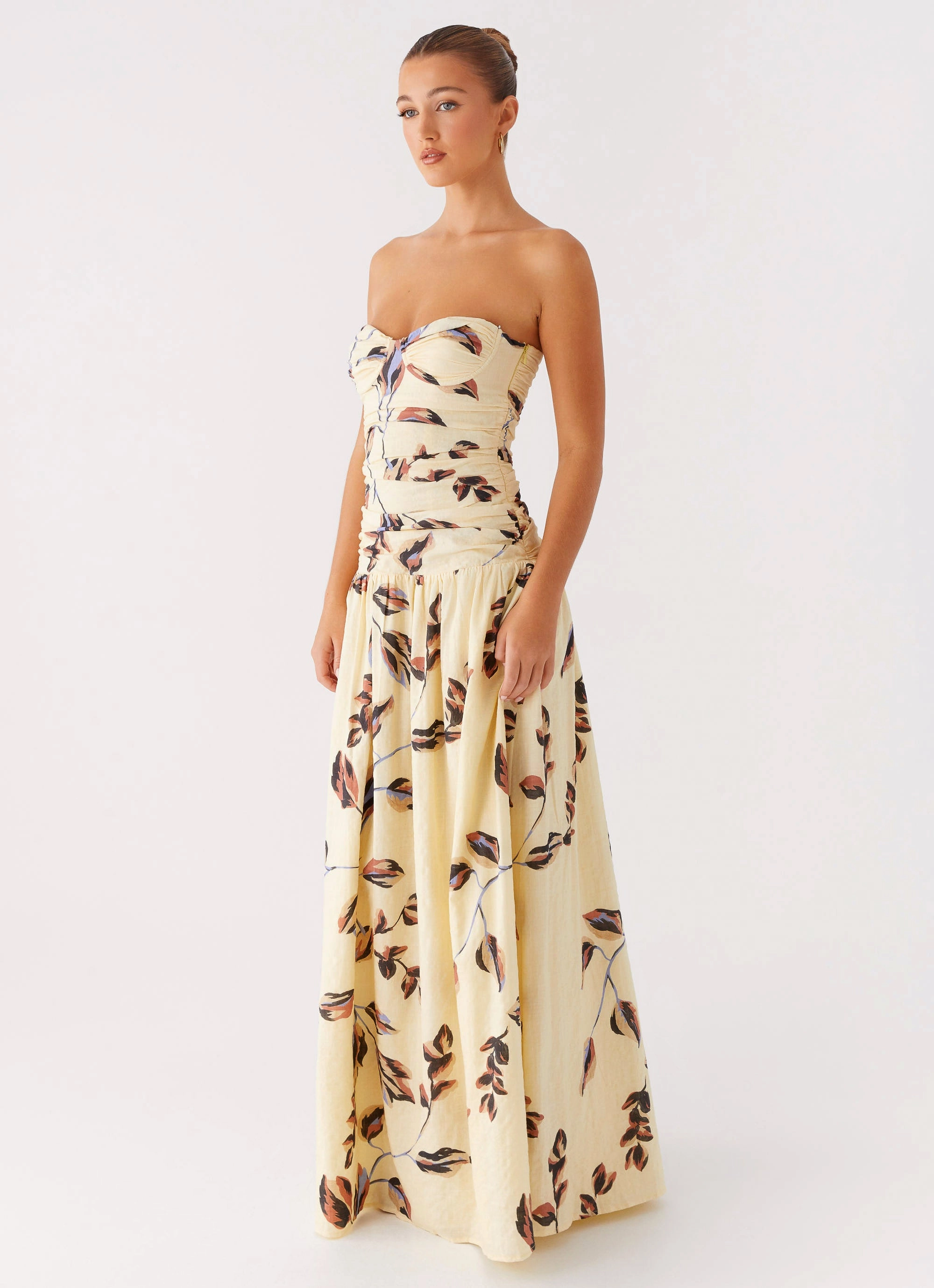 ContrastStitching Perfect Shape Rhea Ruched Maxi Dress - Buttercream Bliss
