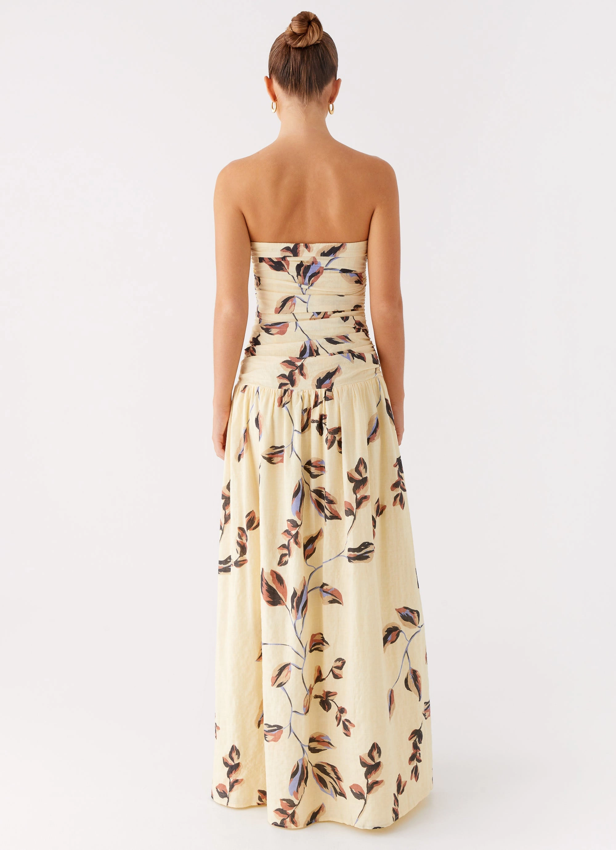 Rhea Ruched Maxi Dress - Buttercream Bliss Elastic-Cuff Side-Pocket
