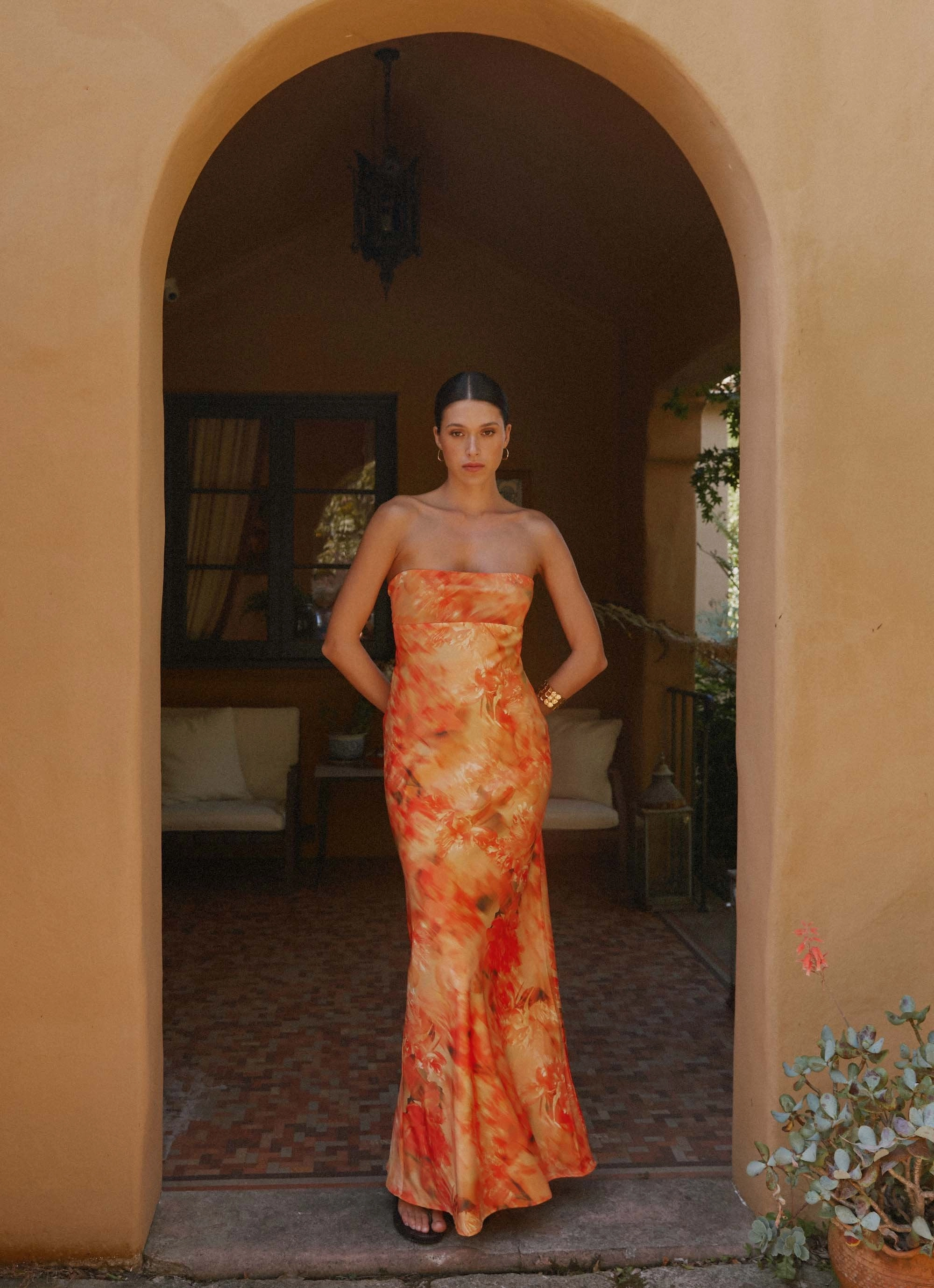 Carmen Maxi Dress - Sunset Floral Urban Drape Winter Wrap