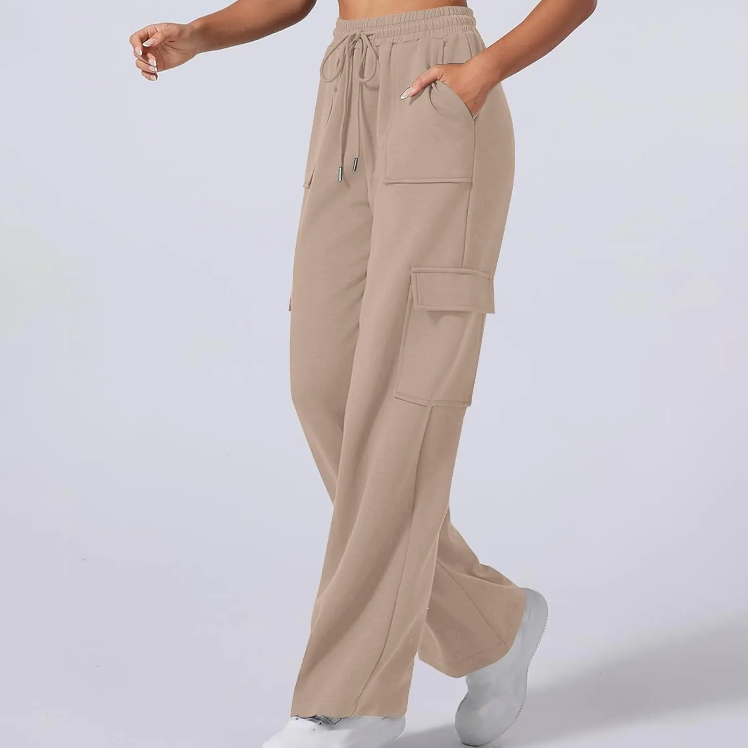 Ruziyoog Women's Baggy Wide Straight Leg Pants Casual Loose Solid Color Pants Comfy Lounge Joggers Baggy Sweatpants Pockets
