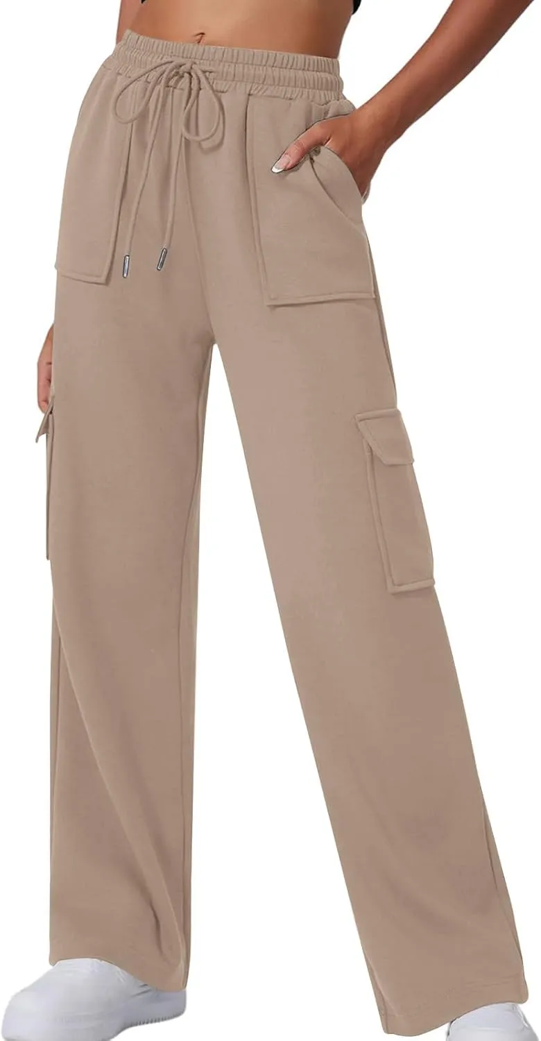Ruziyoog Women's Baggy Wide Straight Leg Pants Casual Loose Solid Color Pants Comfy Lounge Joggers Baggy Sweatpants Pockets