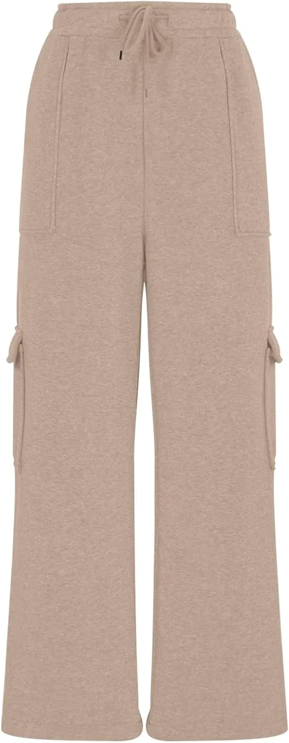 Ruziyoog Women's Baggy Wide Straight Leg Pants Casual Loose Solid Color Pants Comfy Lounge Joggers Baggy Sweatpants Pockets