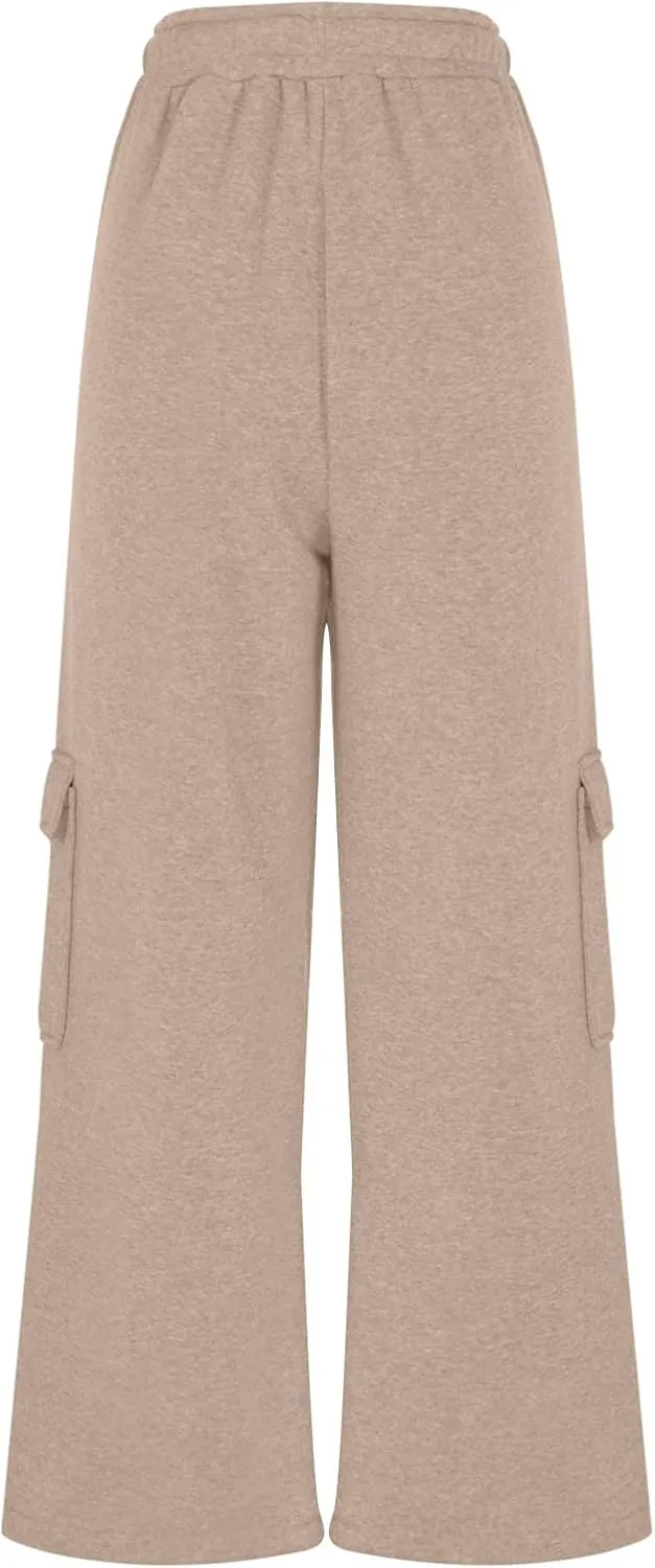 Ruziyoog Women's Baggy Wide Straight Leg Pants Casual Loose Solid Color Pants Comfy Lounge Joggers Baggy Sweatpants Pockets