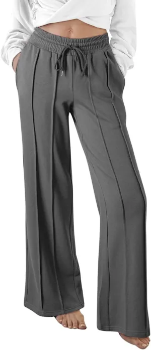 Ruziyoog Women's Wide Leg Sweatpants 2024 Trendy Casual Drawstring High Waisted Trousers Lounge Elevated Seams Baggy Pants