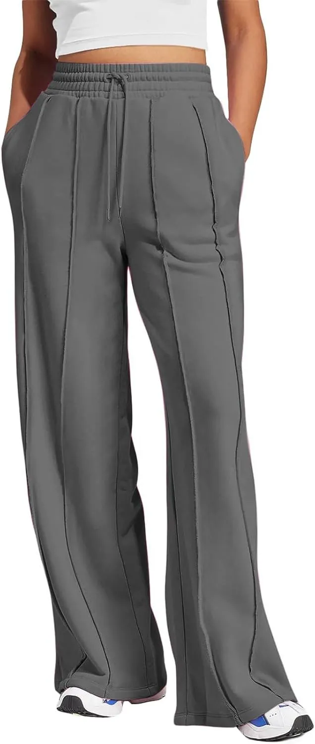 Ruziyoog Women's Wide Leg Sweatpants 2024 Trendy Casual Drawstring High Waisted Trousers Lounge Elevated Seams Baggy Pants