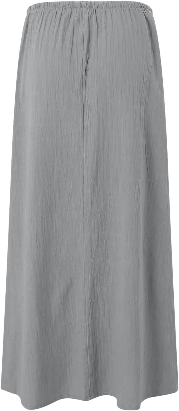 Rvidbe Womens Linen Maxi Skirts 2025 Summer Casual Vacation Boho Elastic Waist Drawstring Flared Flowy A-Line Long Skirt