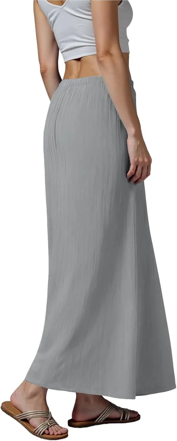 Rvidbe Womens Linen Maxi Skirts 2025 Summer Casual Vacation Boho Elastic Waist Drawstring Flared Flowy A-Line Long Skirt