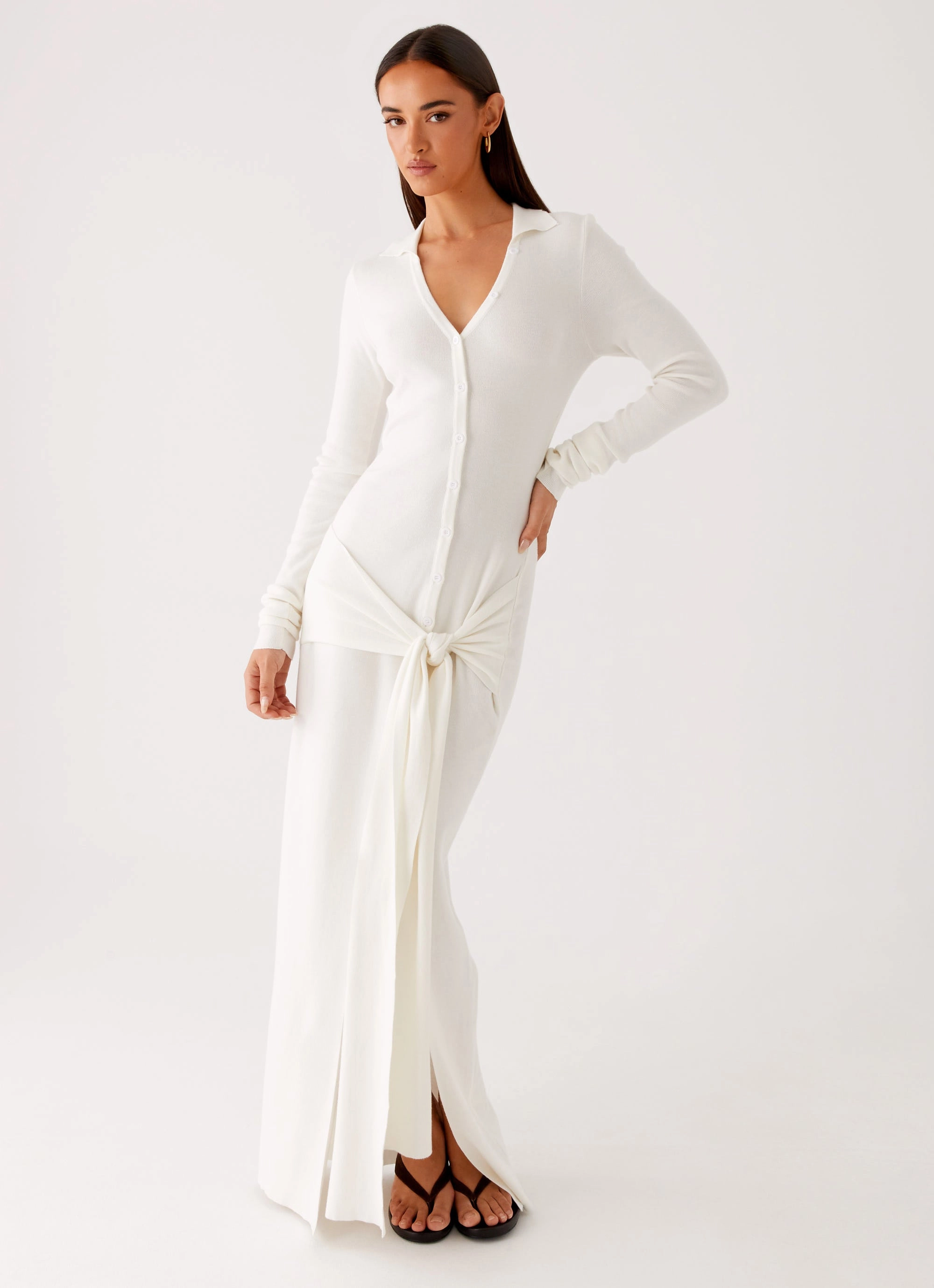 Sabetha Knit Maxi Dress - White Minimal Tone High Cut