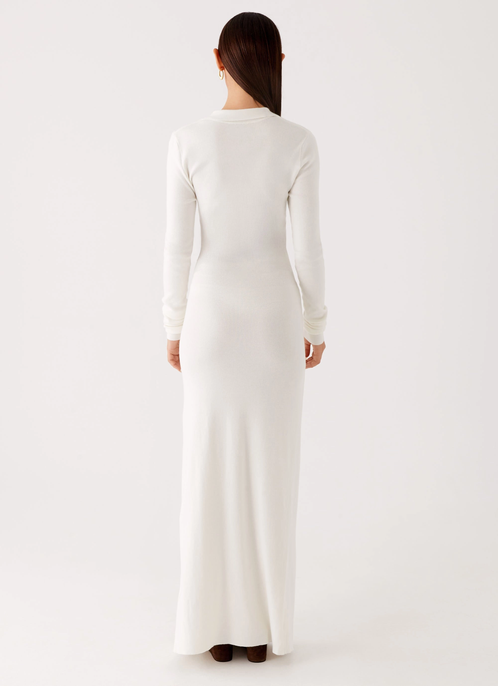 Sabetha Knit Maxi Dress - White Fitted Mood