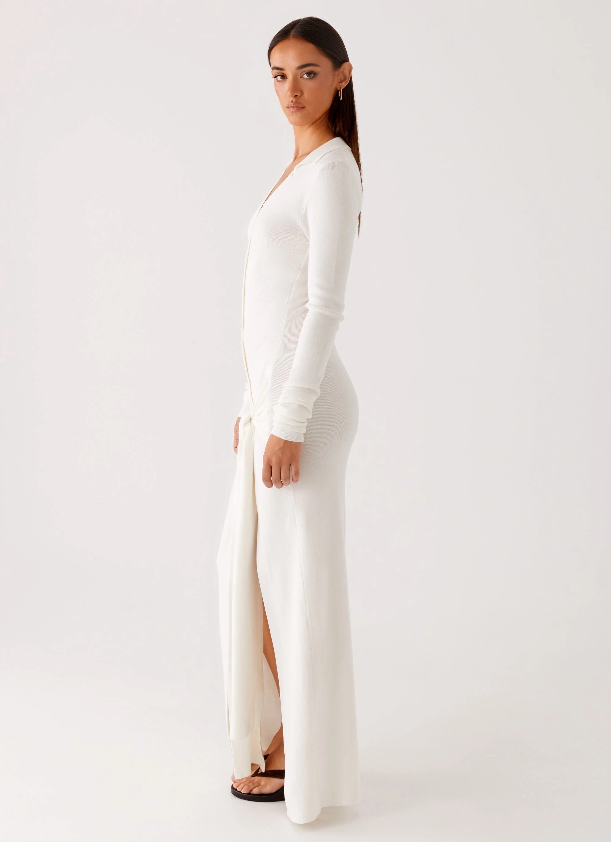Simple Bow Lace Soft Sabetha Knit Maxi Dress - White