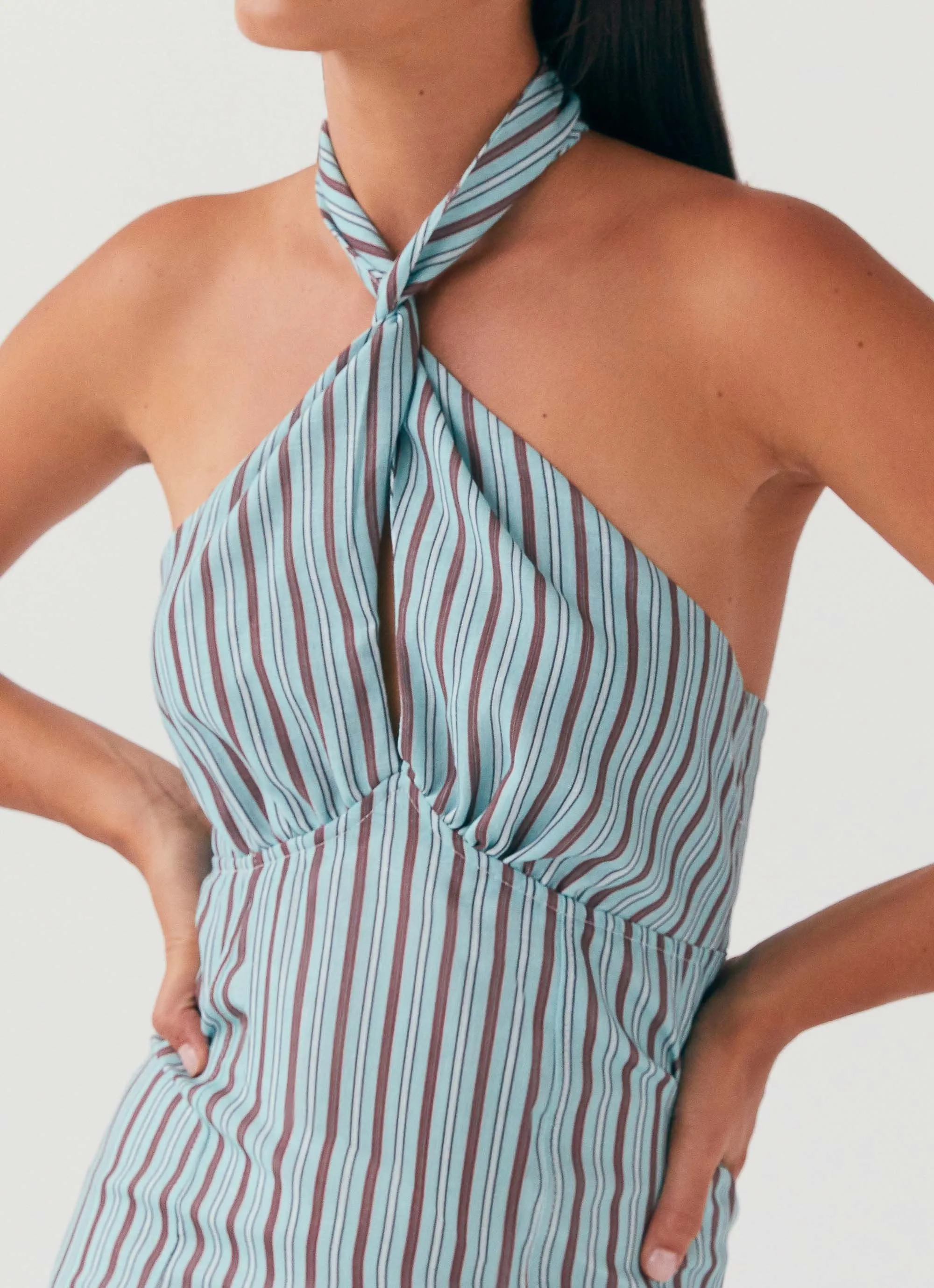 Sabine Linen Mini Dress - Coastal Stripe Outdoor Adventure Cuffed hem