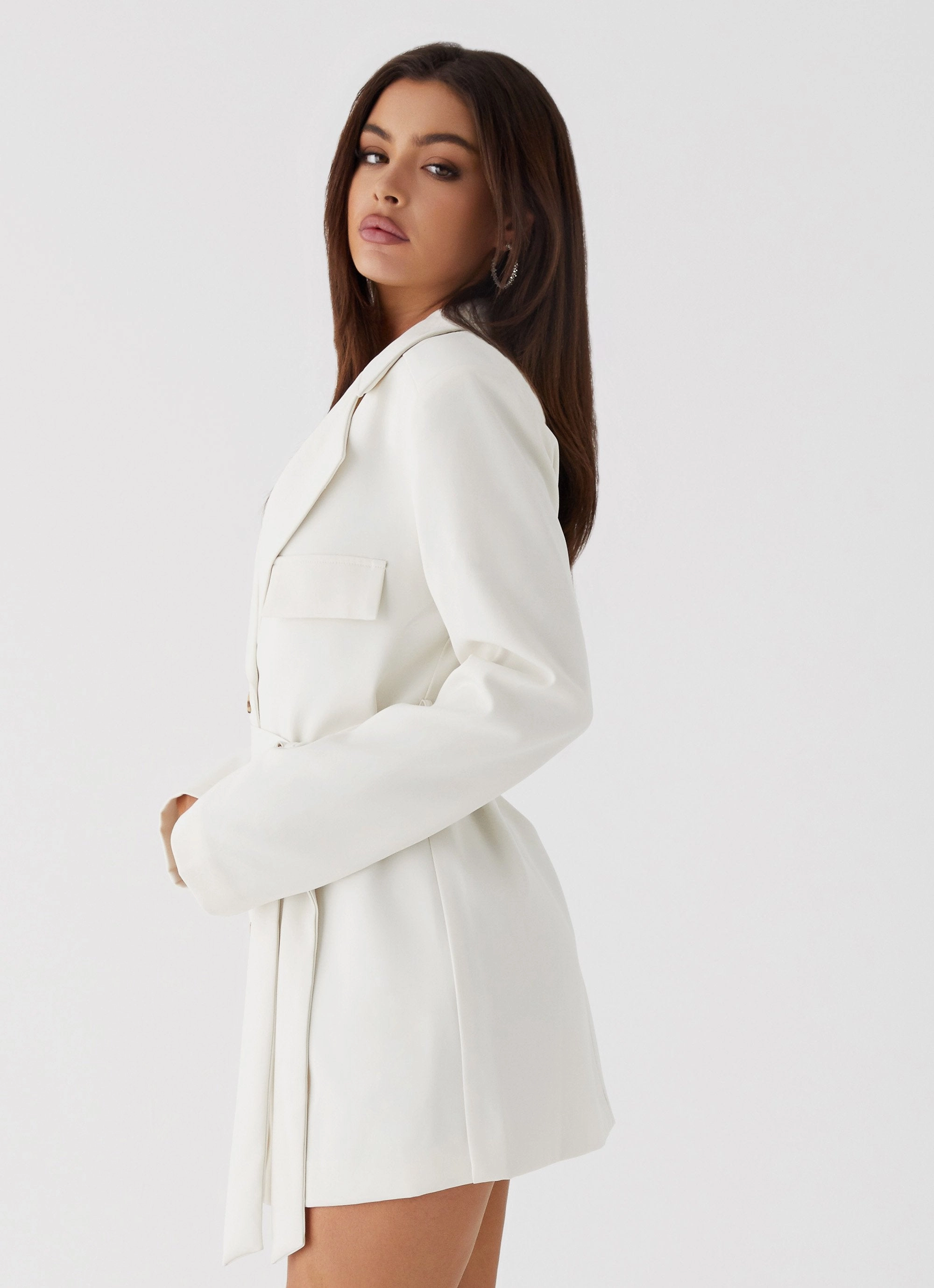 NonChafe Lining Cold Weather Safia Blazer Mini Dress - White