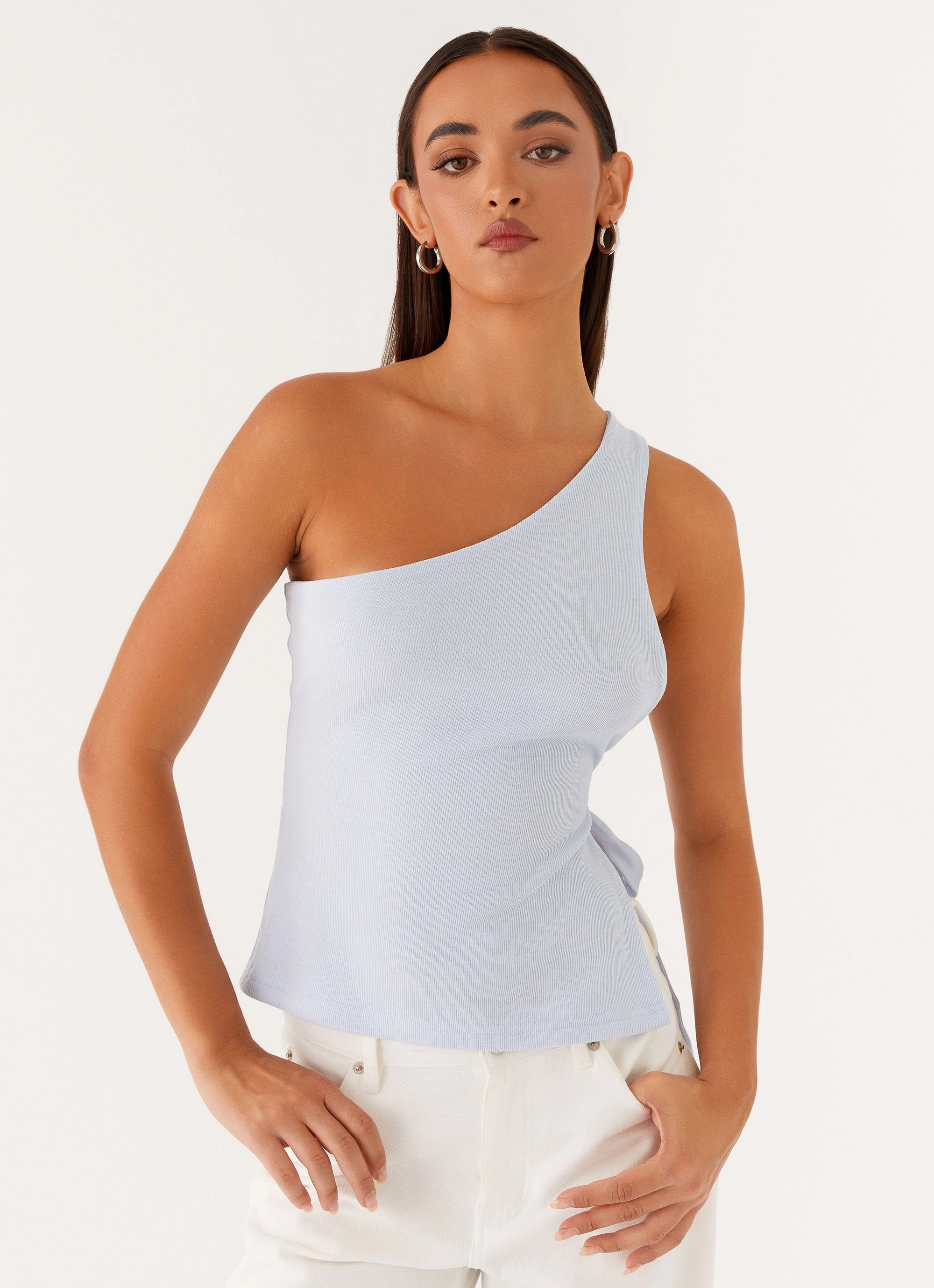 Safiya One Shoulder Top - Blue Cozy Knit