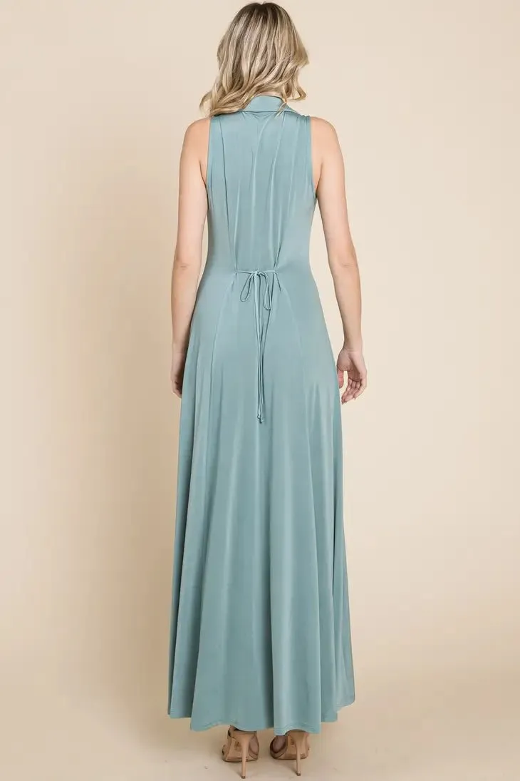 Sage Green Plus Size Maxi Button Down Collared Dress