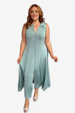 Sage Green Plus Size Maxi Button Down Collared Dress